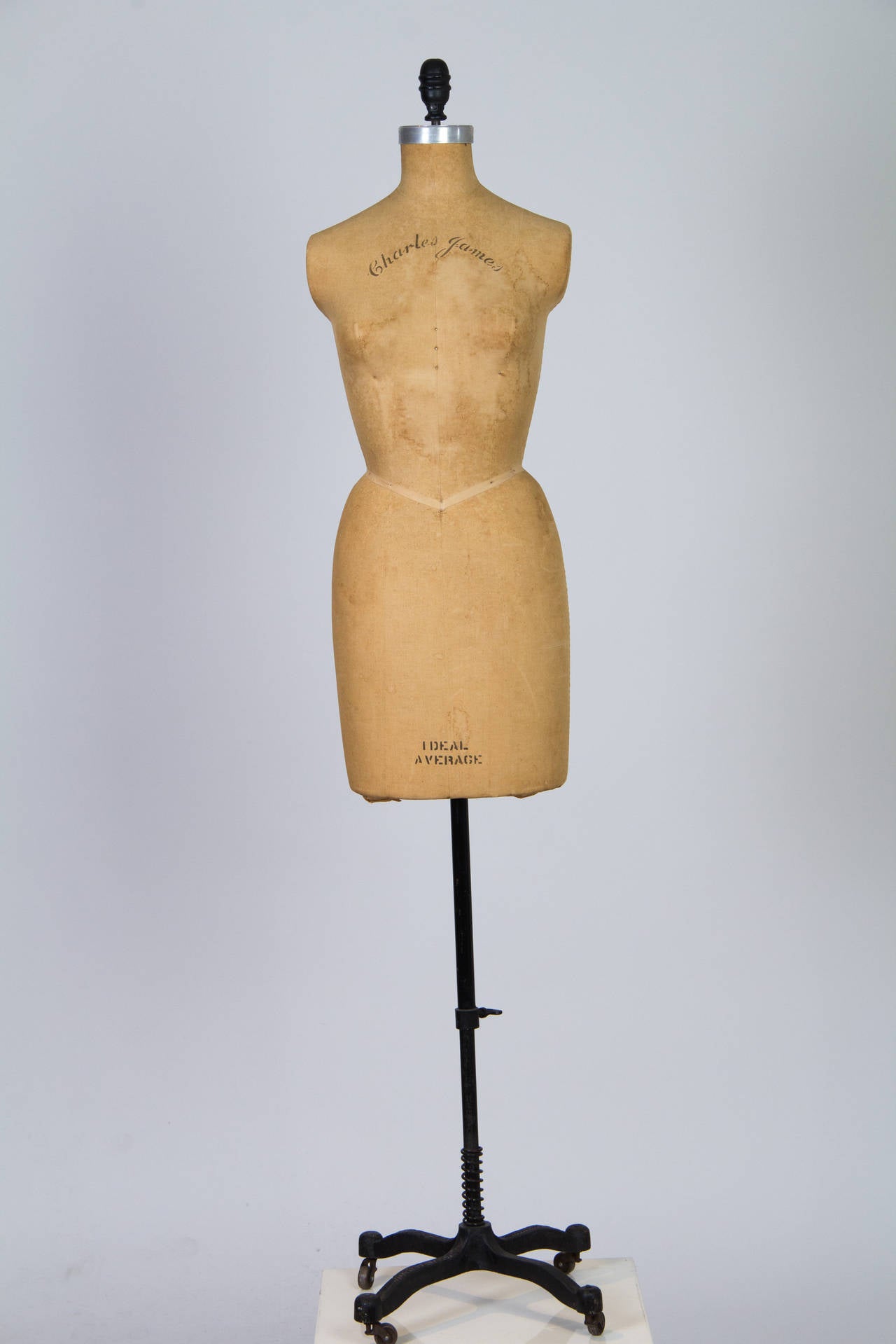 This is an actual original antique Charles James mannequin. It is not only a beautiful display piece for anyone who loves vintage fashion, it is a piece of fashion history. Literally the shape of women's fashion was dictated here first, on this