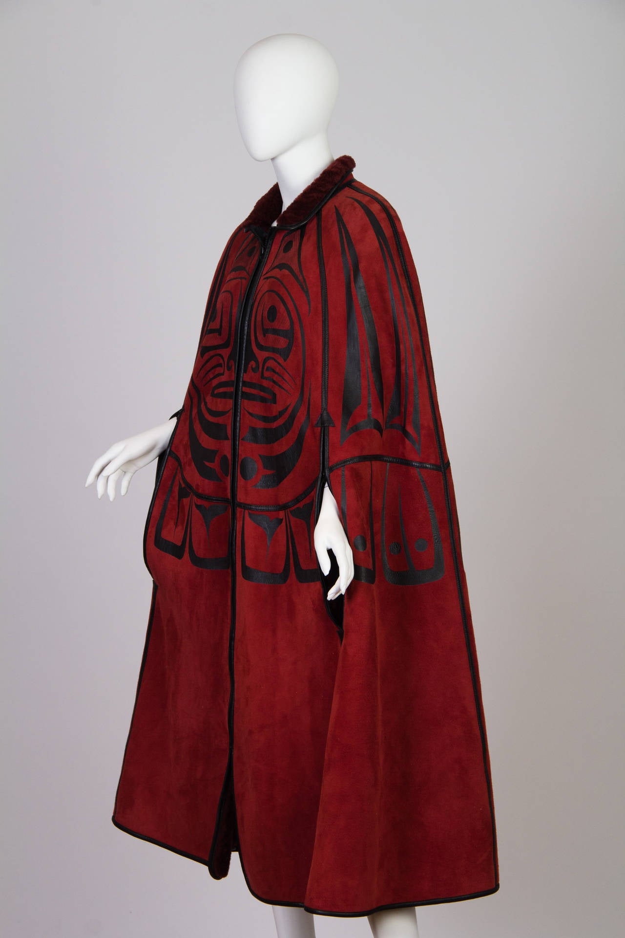 Red Inuit Native American Inspired Shearling Cape
