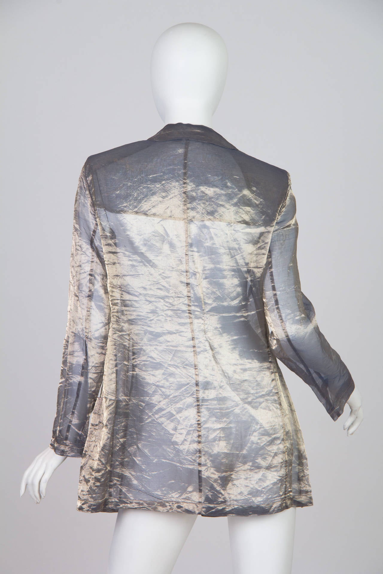 Gray 1990s Sheer Krizia Crinkle Lamé Jacket