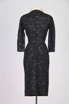 1950S PIERRE BALMAIN Black & White Haute Couture Silk Lace Cocktail Dress Jacke