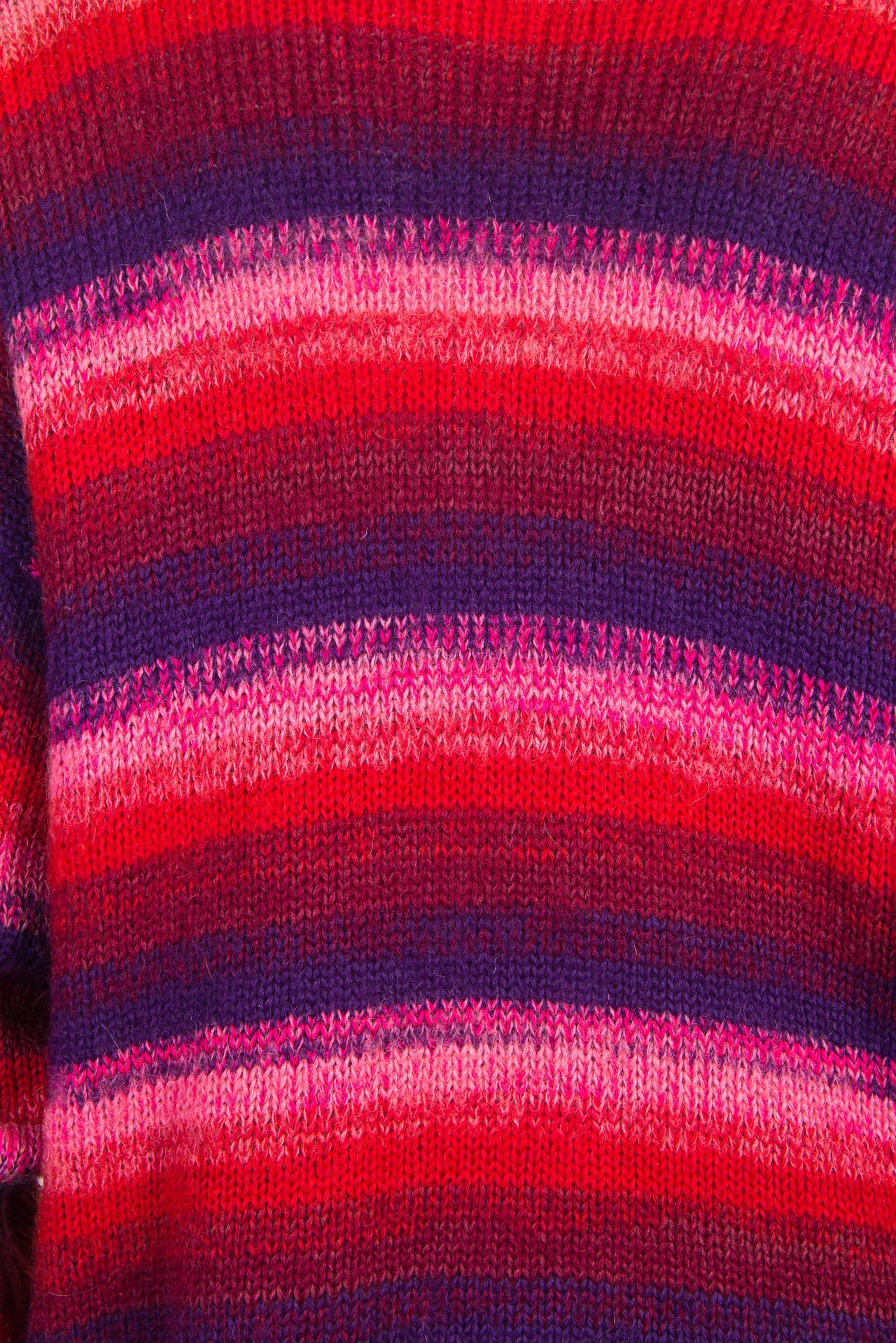 1980S KANSAI YAMAMOTO Pink  & Purple Wool Knit Oversized Striped Sweater Cardig 1