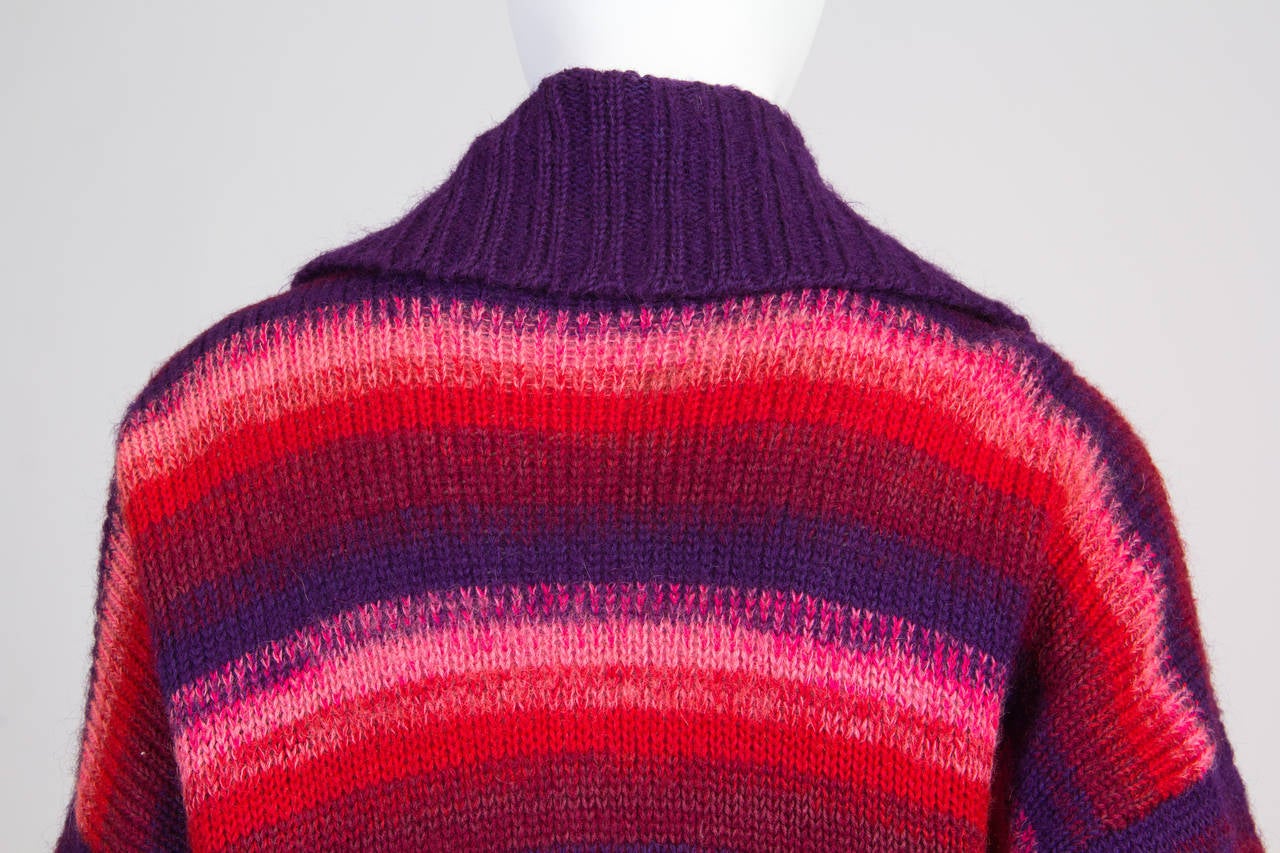 1980S KANSAI YAMAMOTO Pink  & Purple Wool Knit Oversized Striped Sweater Cardig In Excellent Condition In New York, NY