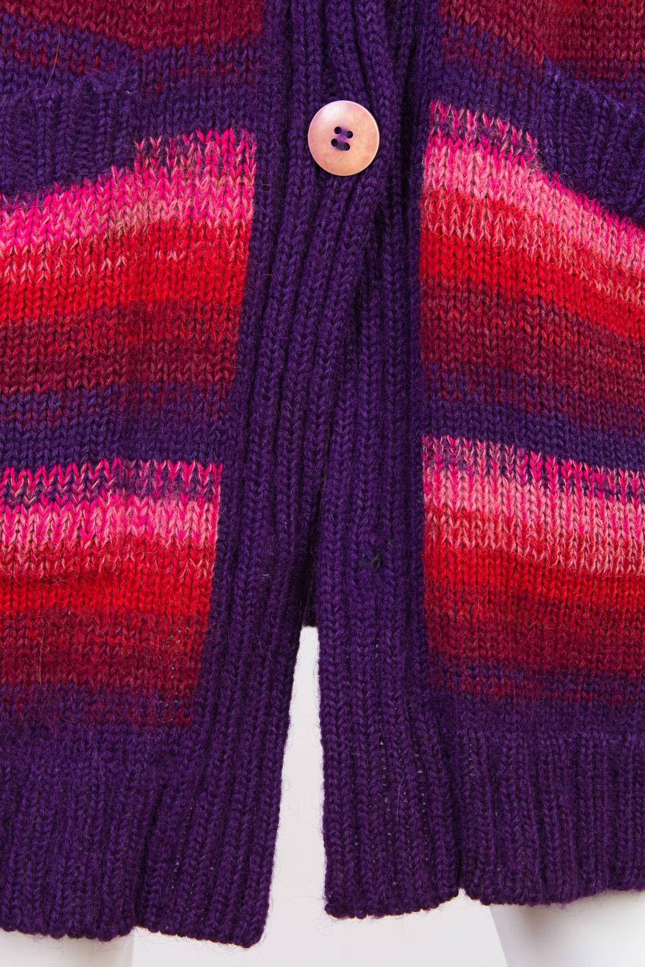 Women's 1980S KANSAI YAMAMOTO Pink  & Purple Wool Knit Oversized Striped Sweater Cardig