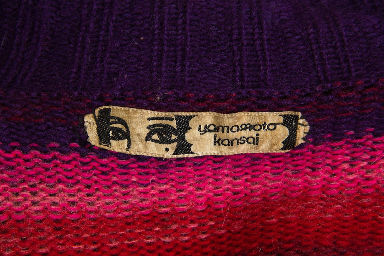 1980S KANSAI YAMAMOTO Pink  & Purple Wool Knit Oversized Striped Sweater Cardig 3
