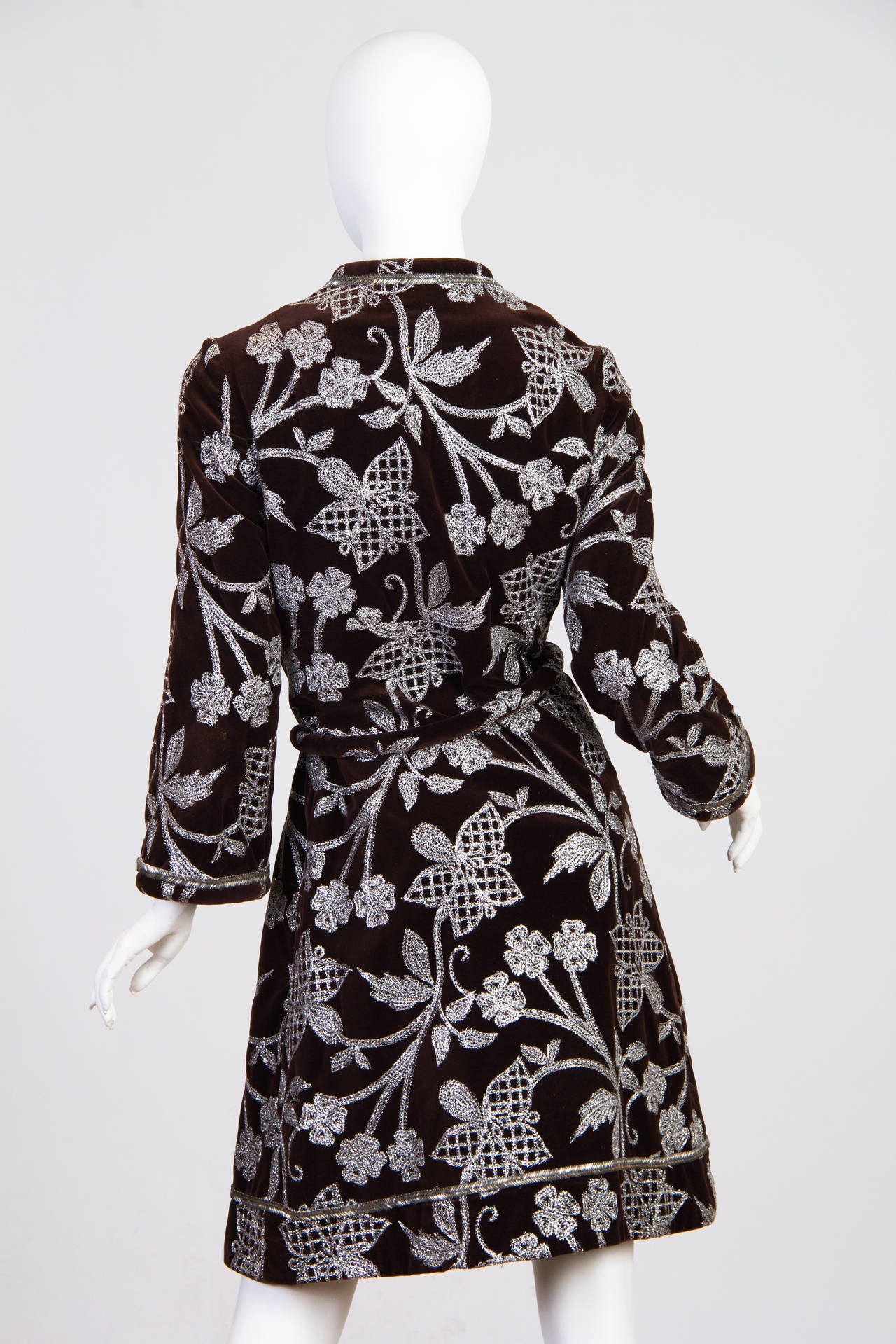 Black 1960s Bill Blass for Maurice Rentner Embroidered Velvet Coat