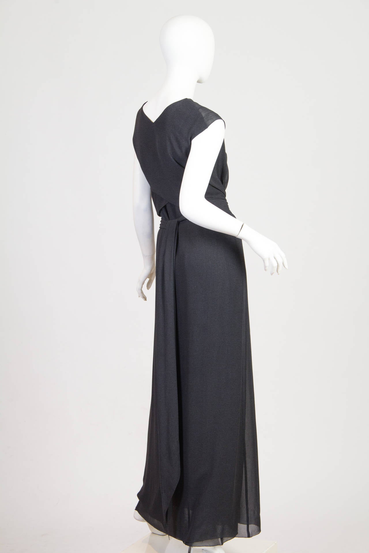 1990S CHANEL Charcoal Gray Poly Blend 2-Piece Layered Gown