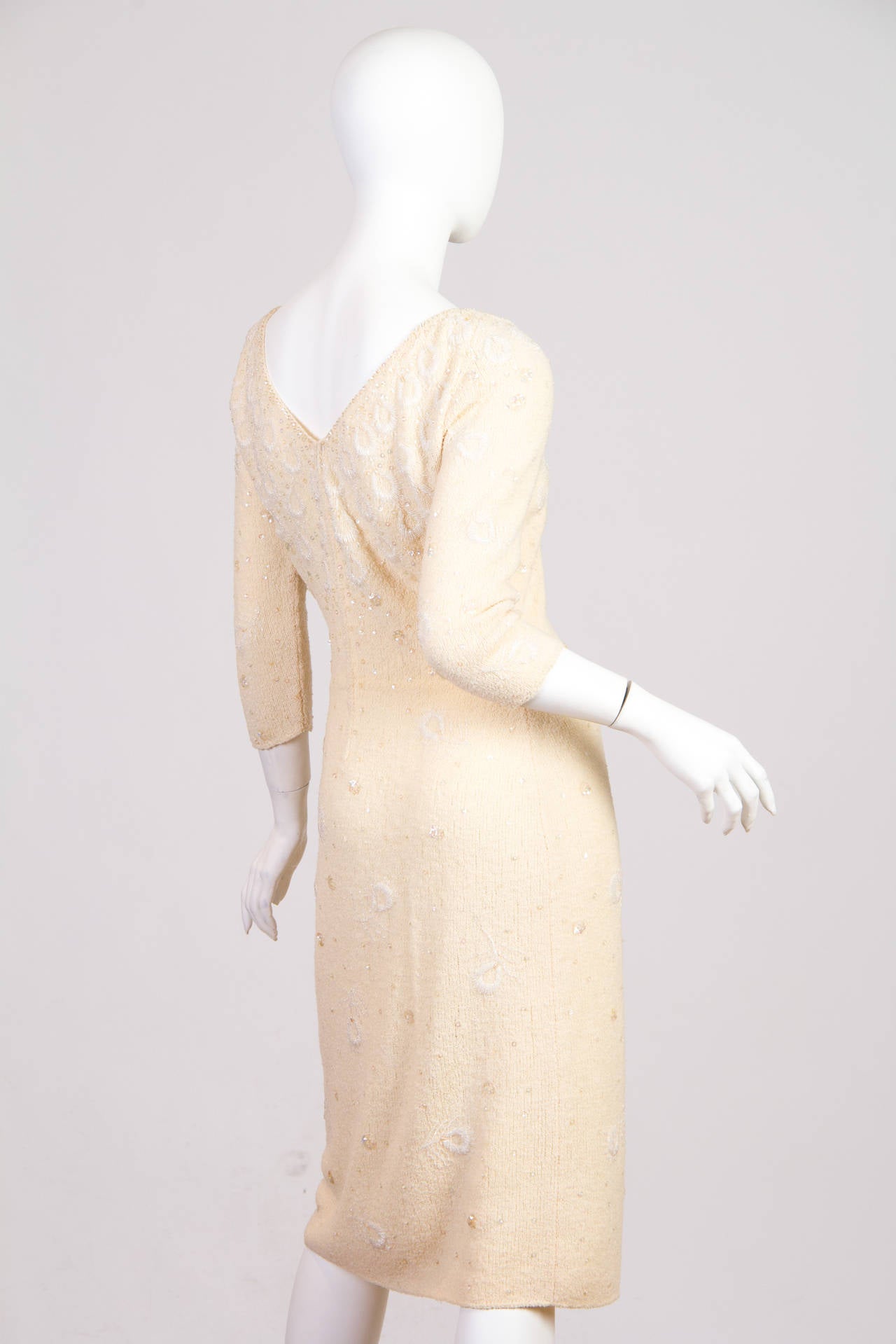 1950s Peacock Beaded Knit Wiggle Dress 3