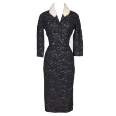 1950S PIERRE BALMAIN Black & White Haute Couture Silk Lace Cocktail Dress Jacke