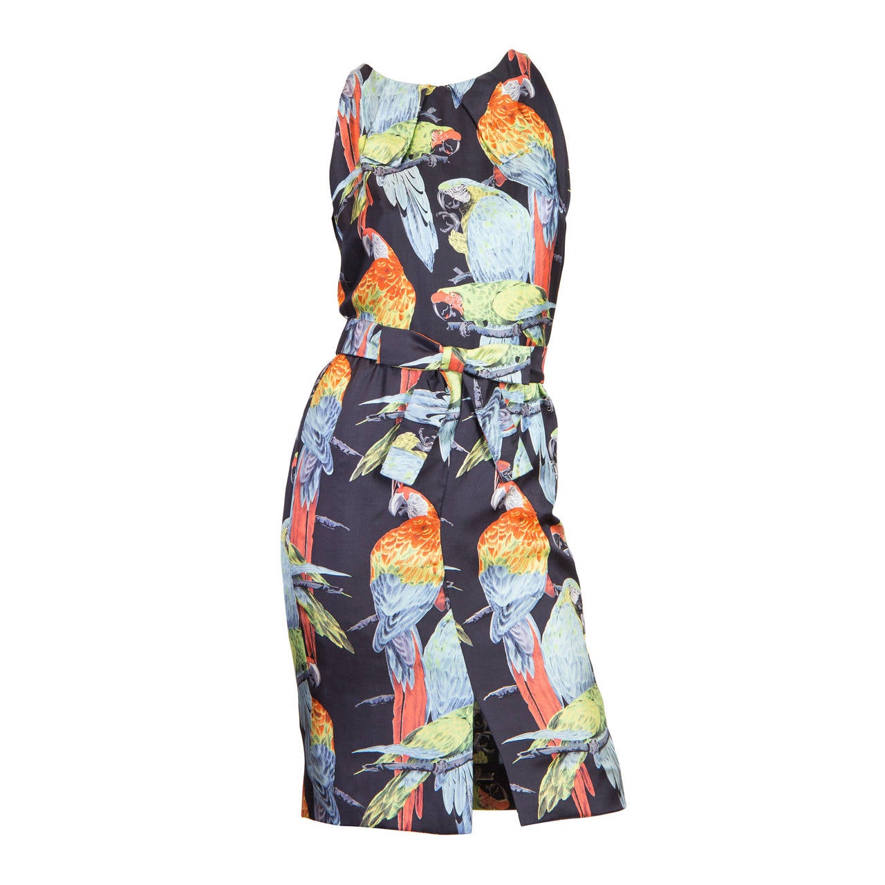 1960S DONALD BROOKS Printed Tropical Silk Parot Dress For Sale