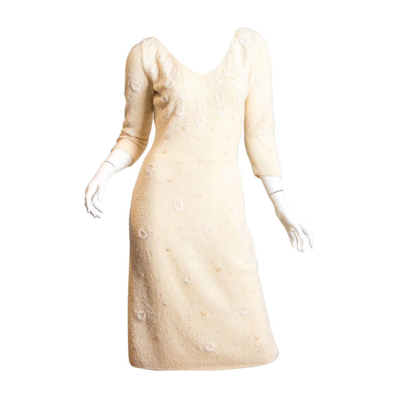 1950s Peacock Beaded Knit Wiggle Dress