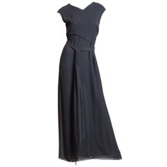 1990S CHANEL Charcoal Gray Poly Blend 2-Piece Layered Gown