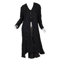 Edwardian Black Hand Embroidered Silk Net Long Duster