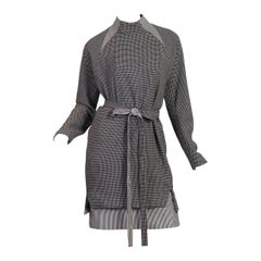 1980S GEOFFREY BEENE Black & White Wool Silk Contrast Pattern Raglan Sleeve Top