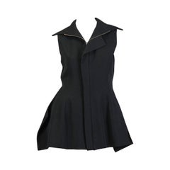1990S YOHJI YAMAMOTO Black Wool Twill Deconstructed  Vest With Two Way Zipper
