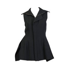 1990S YOHJI YAMAMOTO Black Wool Twill Deconstructed Vest With Two Way Zipper