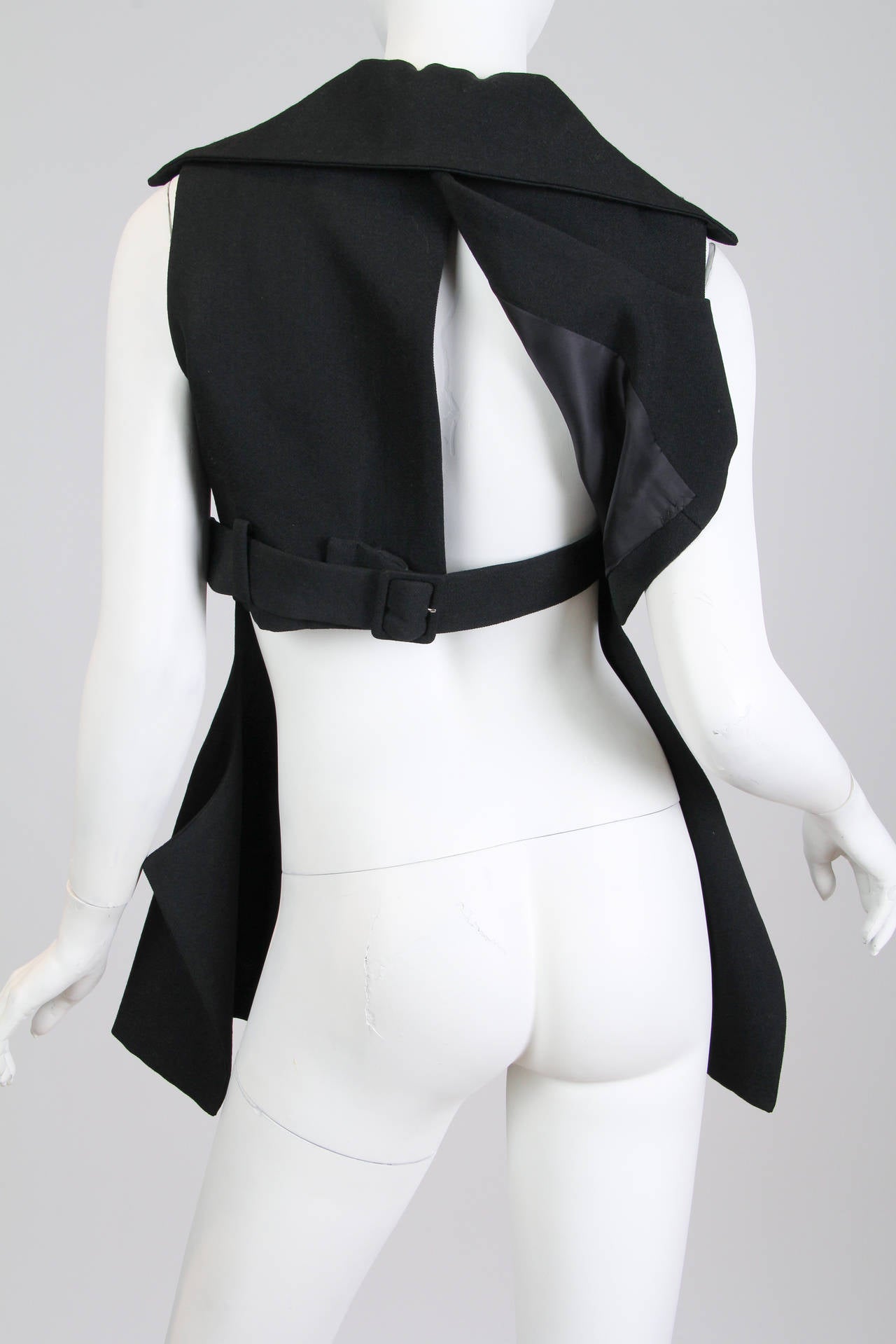 1990S YOHJI YAMAMOTO Black Wool Twill Deconstructed  Vest With Two Way Zipper 5