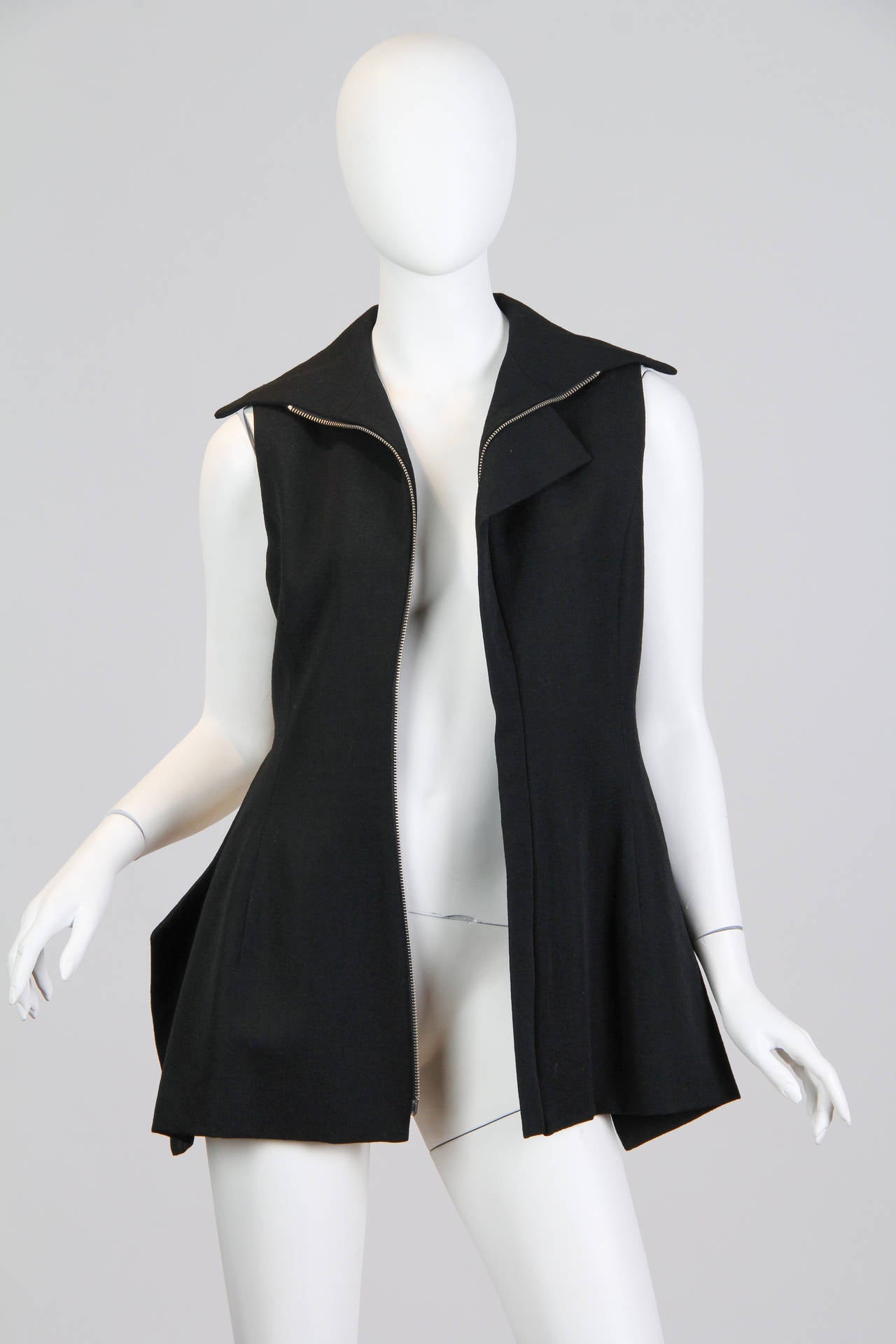 1990S YOHJI YAMAMOTO Black Wool Twill Deconstructed  Vest With Two Way Zipper 3