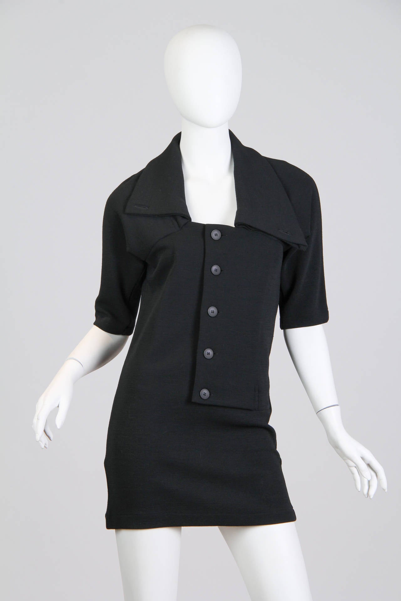 1990S YOHJI YAMAMOTO Black Wool Knit Avant Garde Shirt Dress With Changeable Co For Sale 3