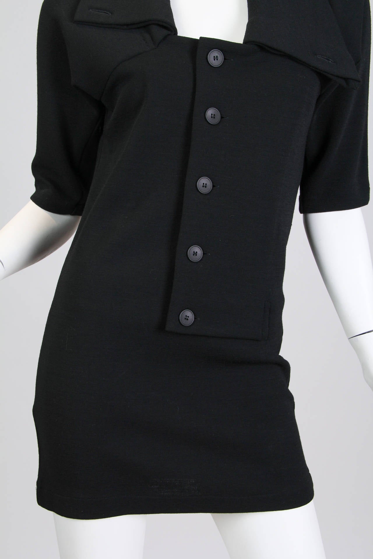 1990S YOHJI YAMAMOTO Black Wool Knit Avant Garde Shirt Dress With Changeable Co For Sale 4