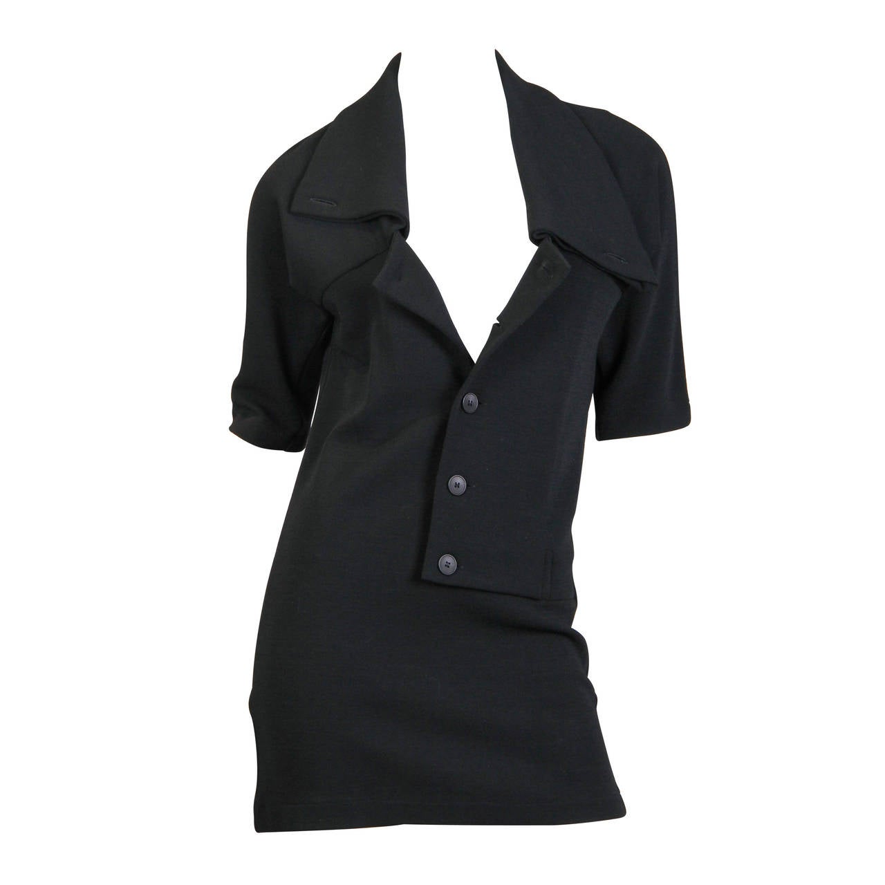 1990S YOHJI YAMAMOTO Black Wool Knit Avant Garde Shirt Dress With Changeable Co For Sale