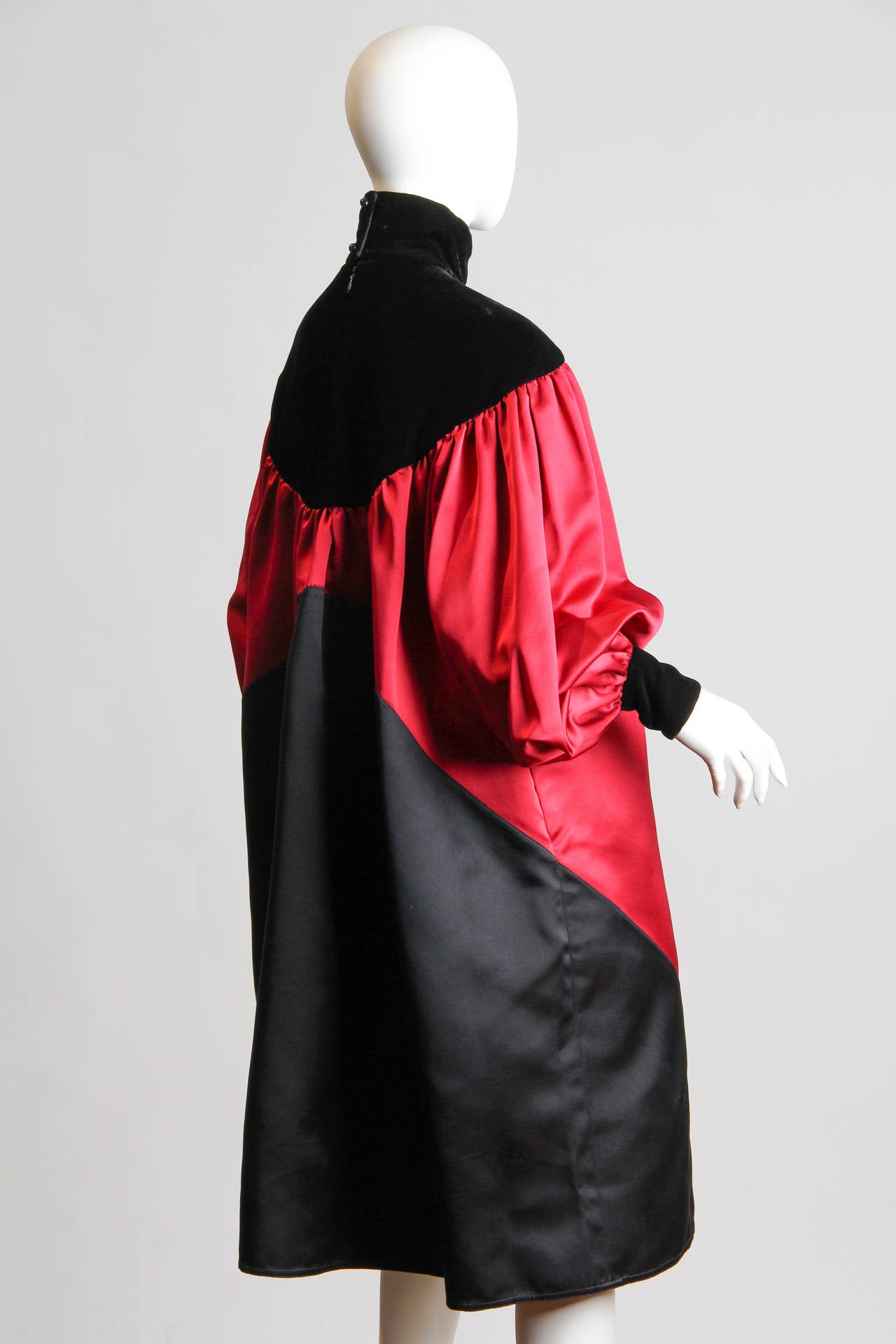 Red Strikingly Sculptural Geoffrey Beene Satin and Velvet Dress