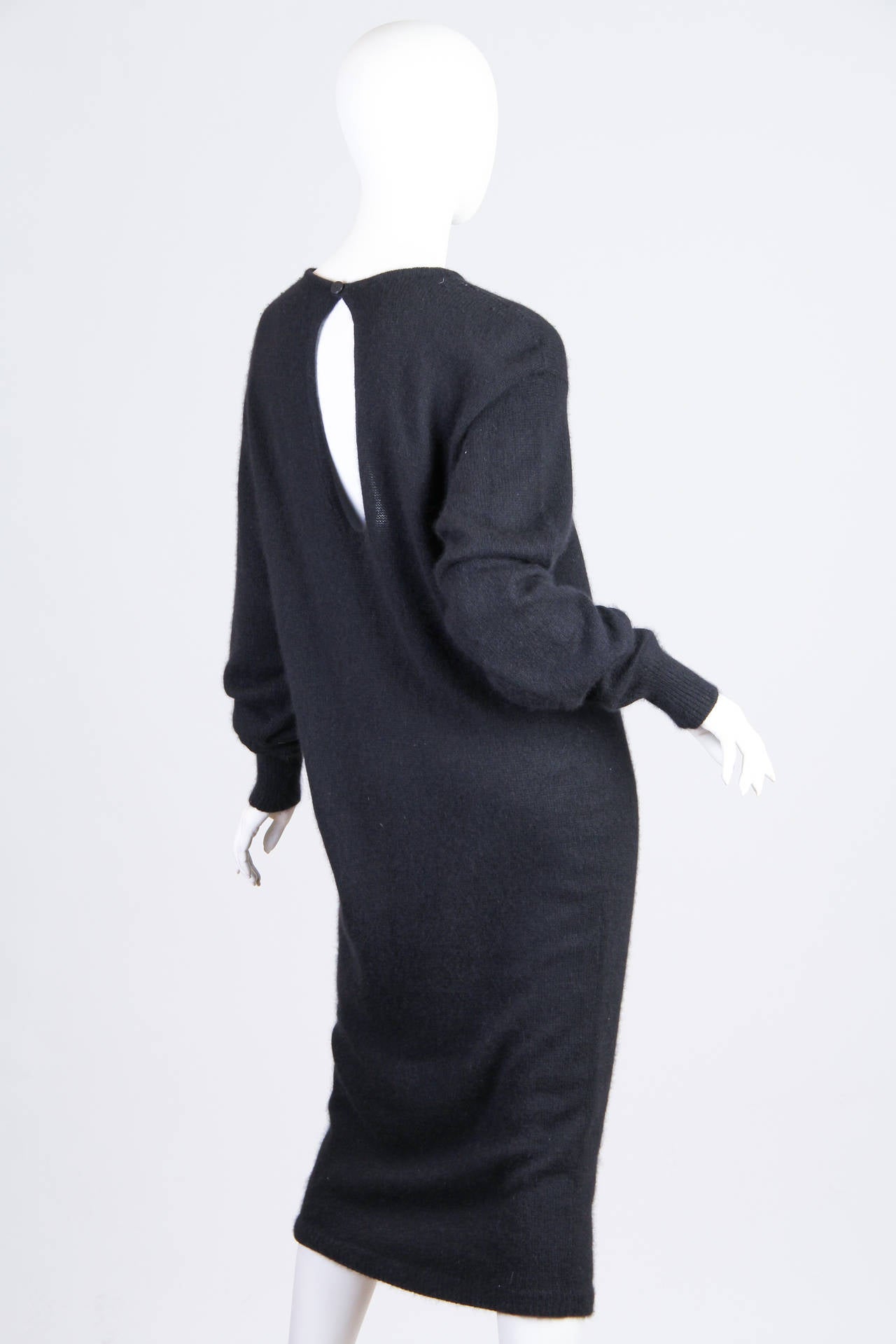 1990S KRIZIA Black Angora & Wool Knit Sweater Dress With Gold Beadwork For Sale 1