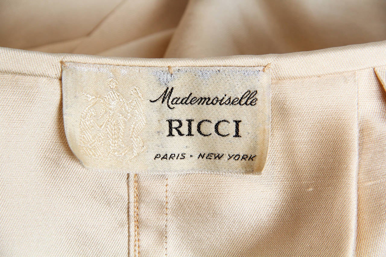 1950S NINA RICCI Ivory Silk & Brown Velvet Gown With Evening Cape 2