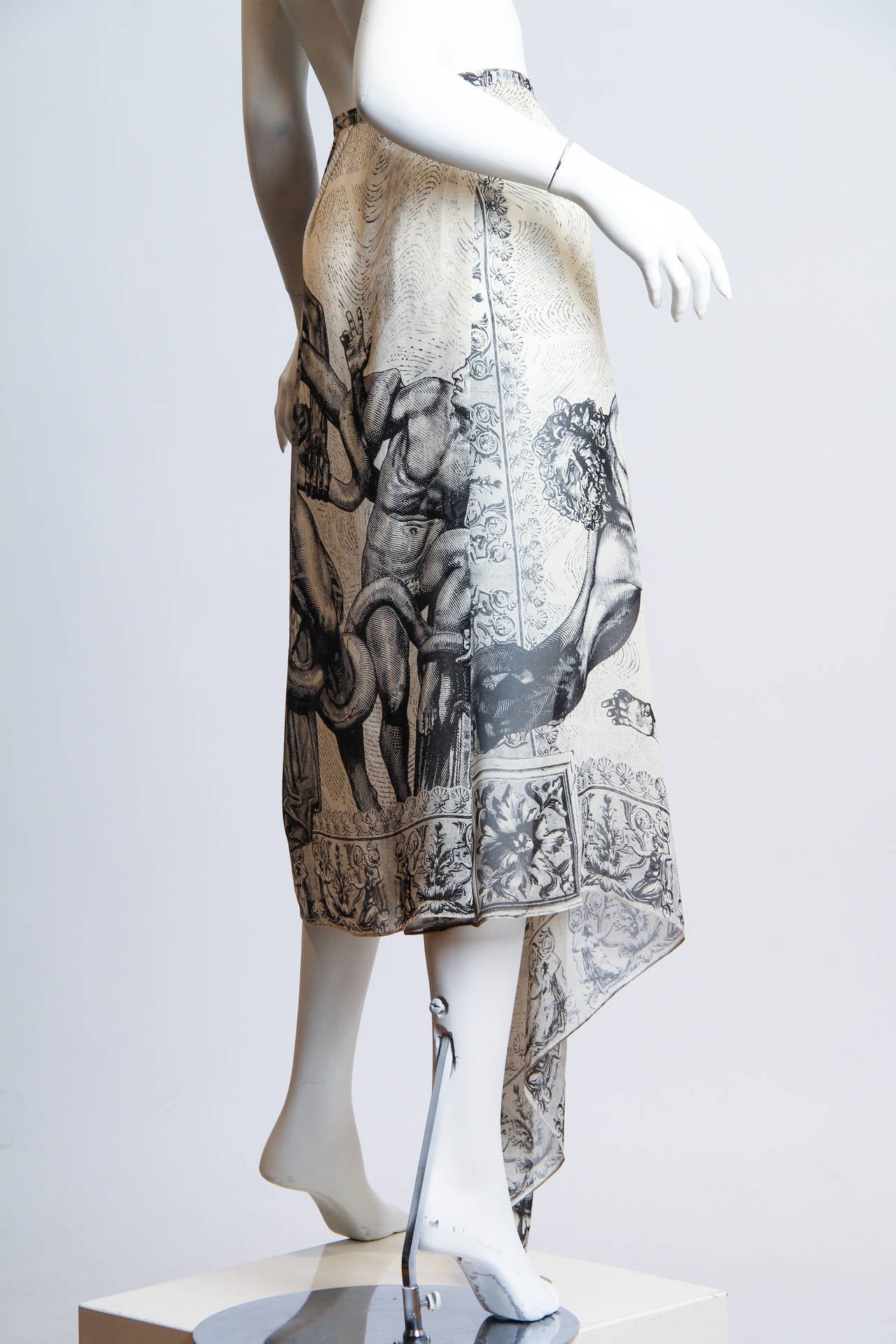 Gray 1990S KANSAI YAMAMOTO Silk Chiffon Asymmetrically Draped Wrap Skirt With Classi