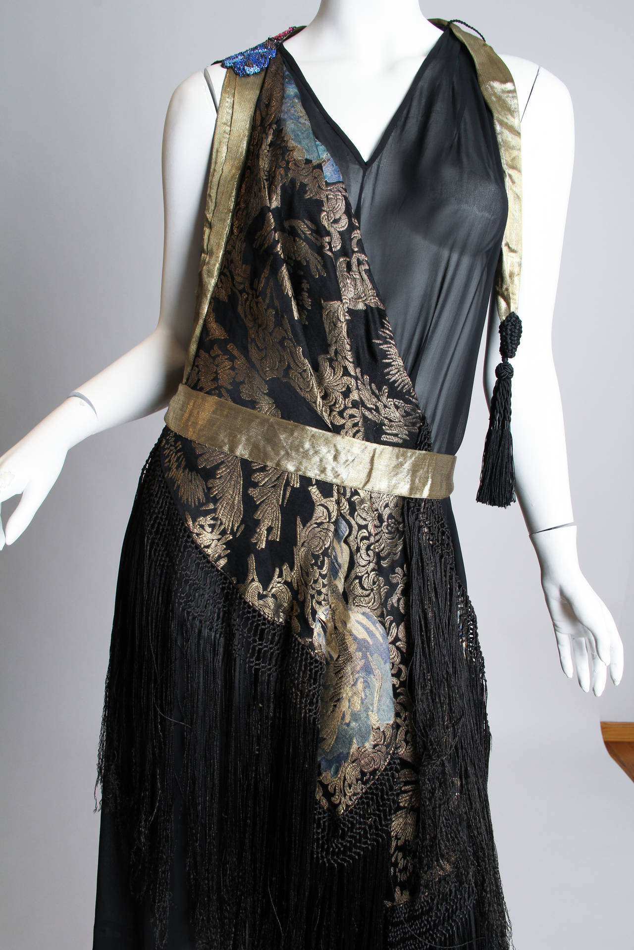 1920s Asymmetrical Dress with Beads, Lamé and Fringe 1
