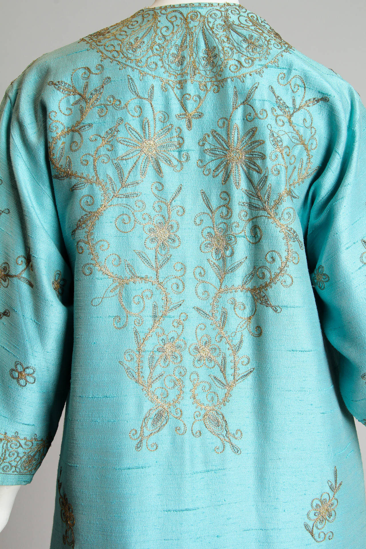 Metallic Embroidered Silk Duster Kaftan from Lebanon In Excellent Condition In New York, NY