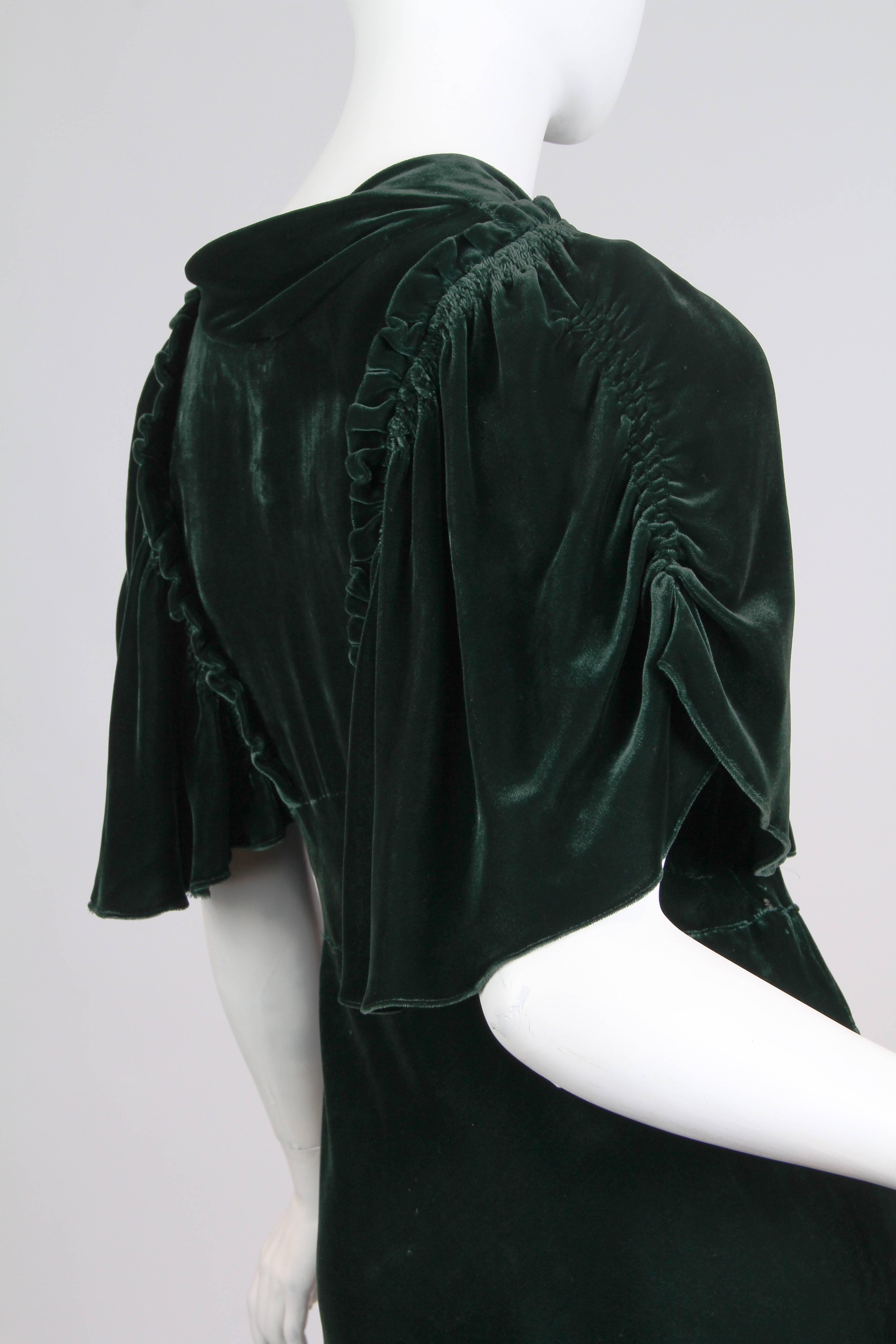 Women's 1930s Emerald Green Silk Velvet Dress