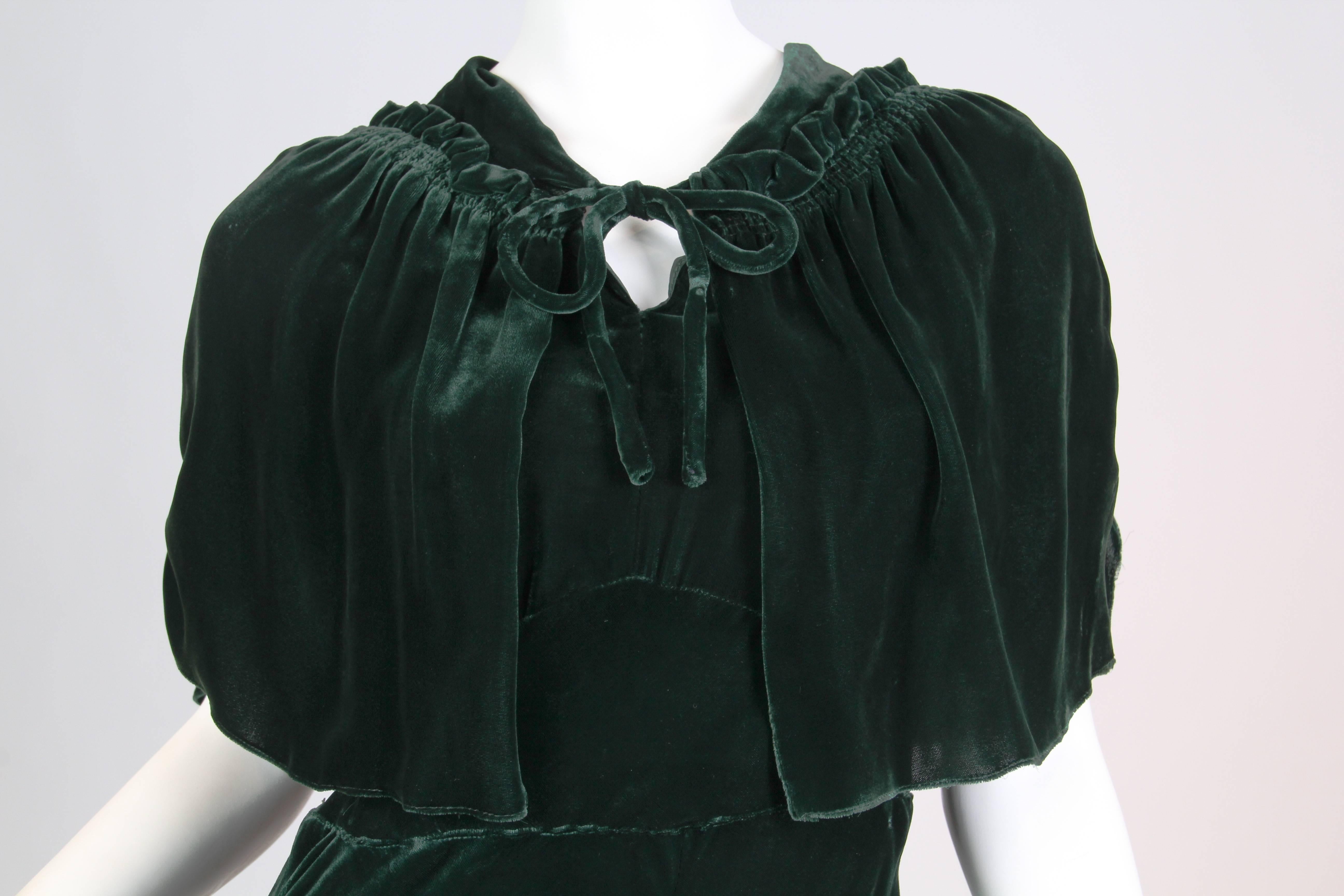 Black 1930s Emerald Green Silk Velvet Dress