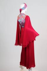 1970S HANAE MORI Haute Couture Silk Chiffon Blouse, Scarf & Pants Ensemble