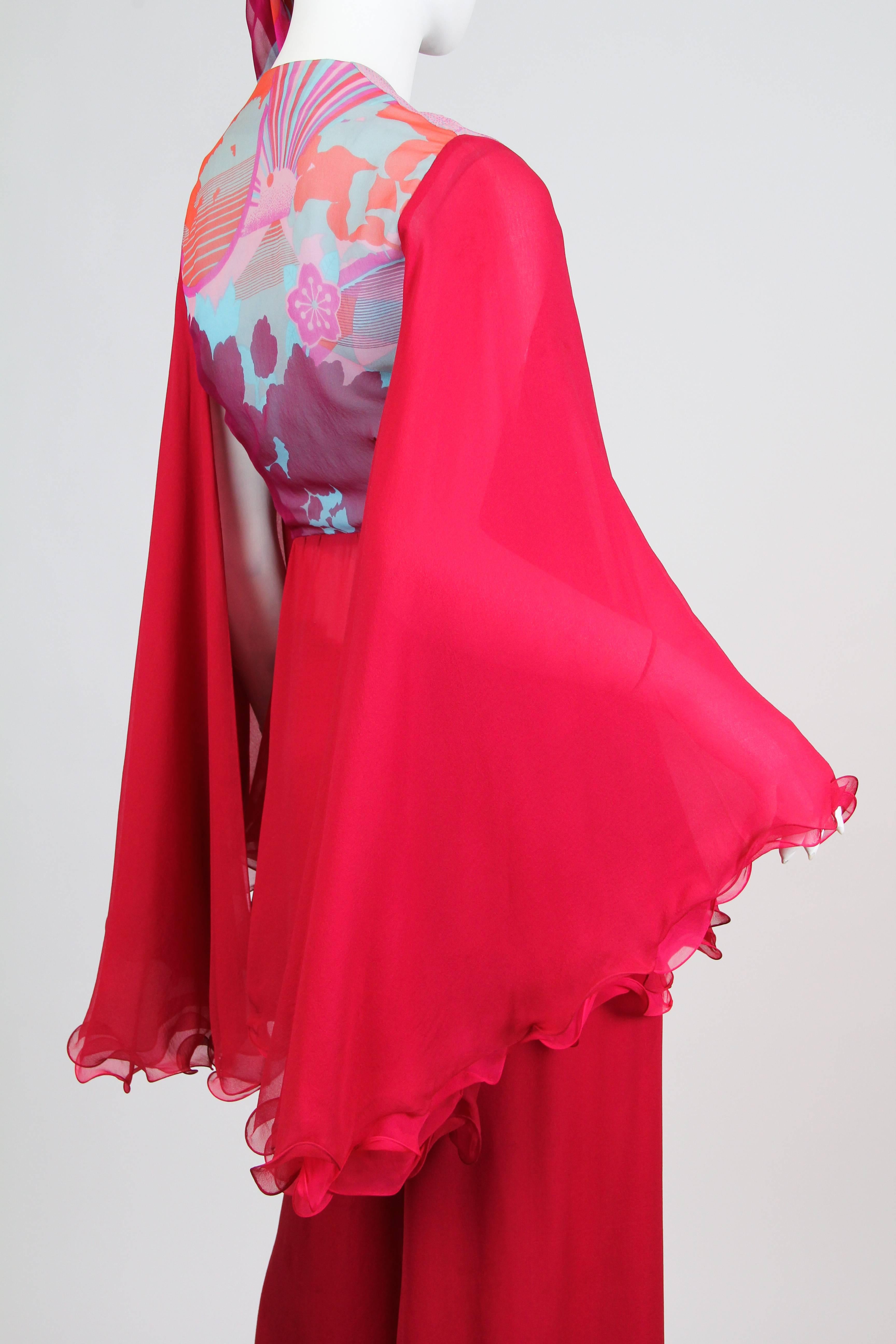 Women's 1970S HANAE MORI Haute Couture Silk Chiffon Blouse, Scarf & Pants Ensemble For Sale