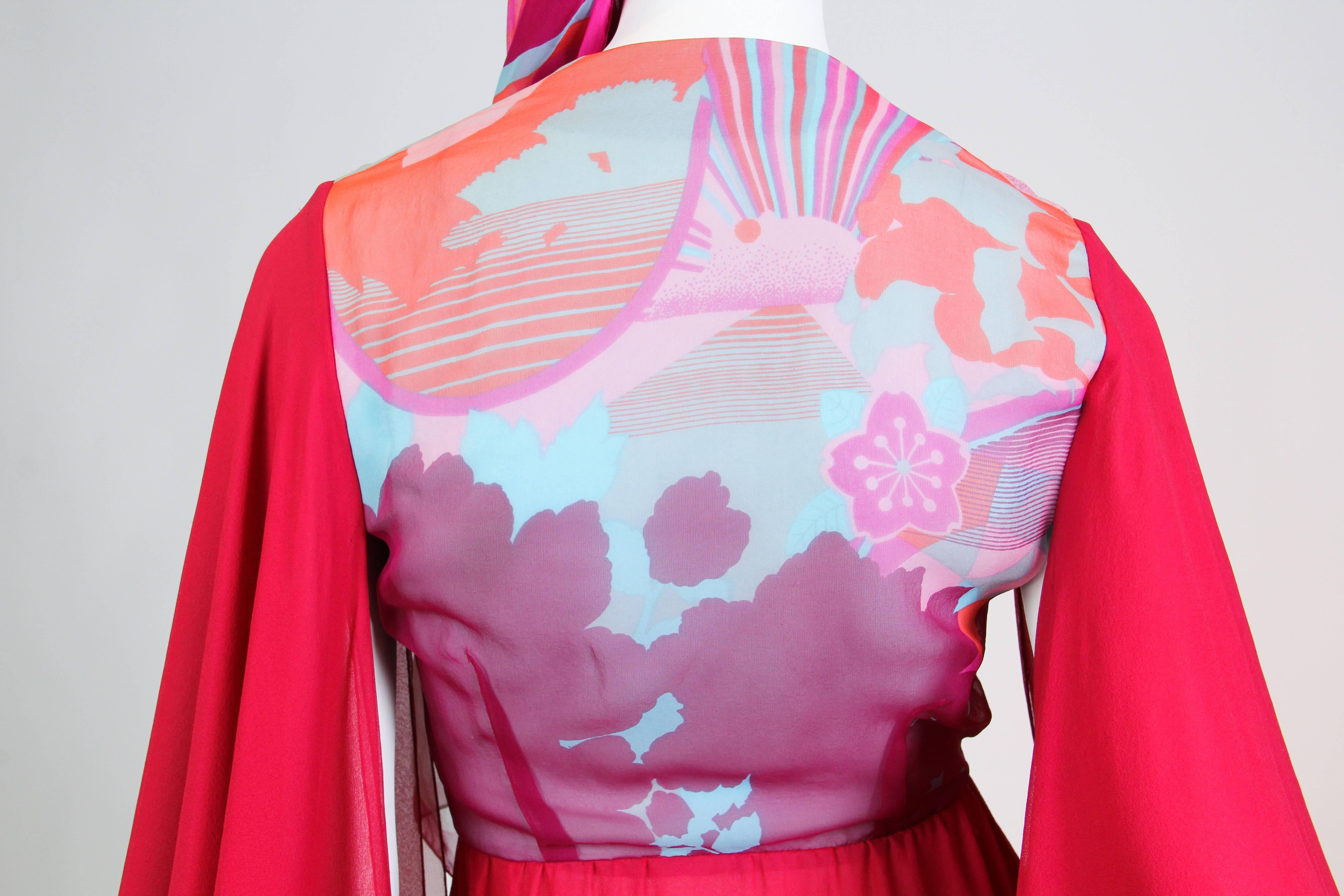 1970S HANAE MORI Haute Couture Silk Chiffon Blouse, Scarf & Pants Ensemble For Sale 1