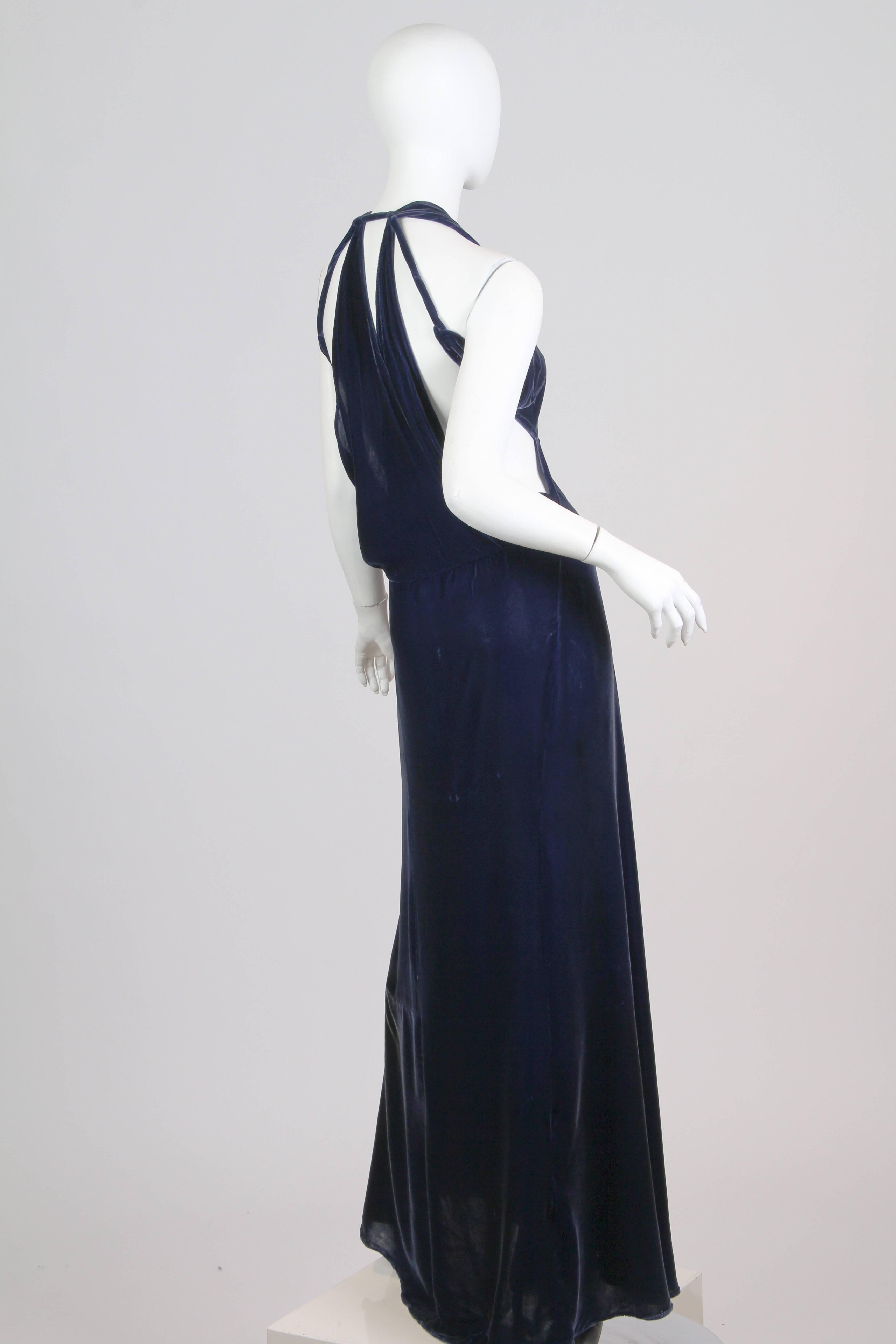 Remarkable Backless 1930s Bias Velvet Gown In Excellent Condition In New York, NY