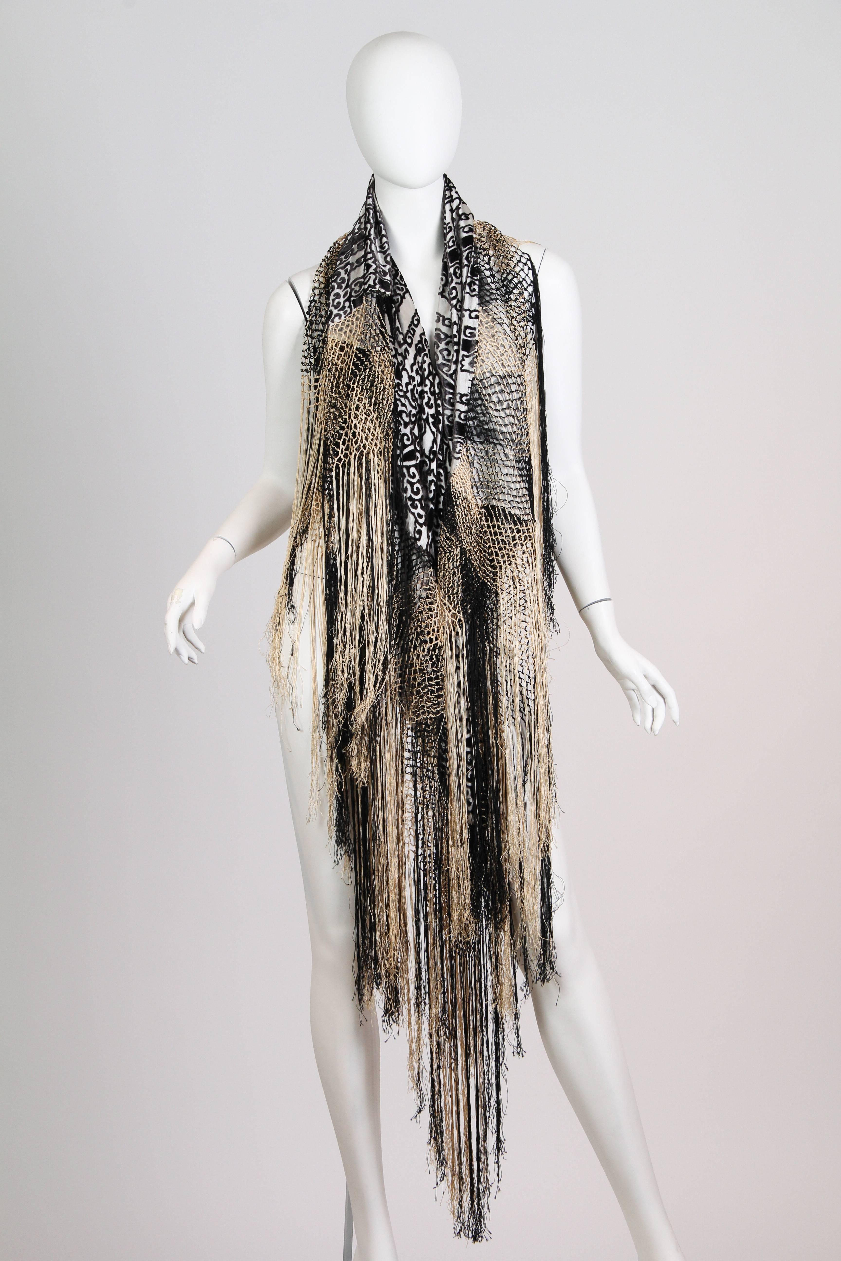 1920s silk velvet fringed shawl wearable in a dazzling array of styles. 