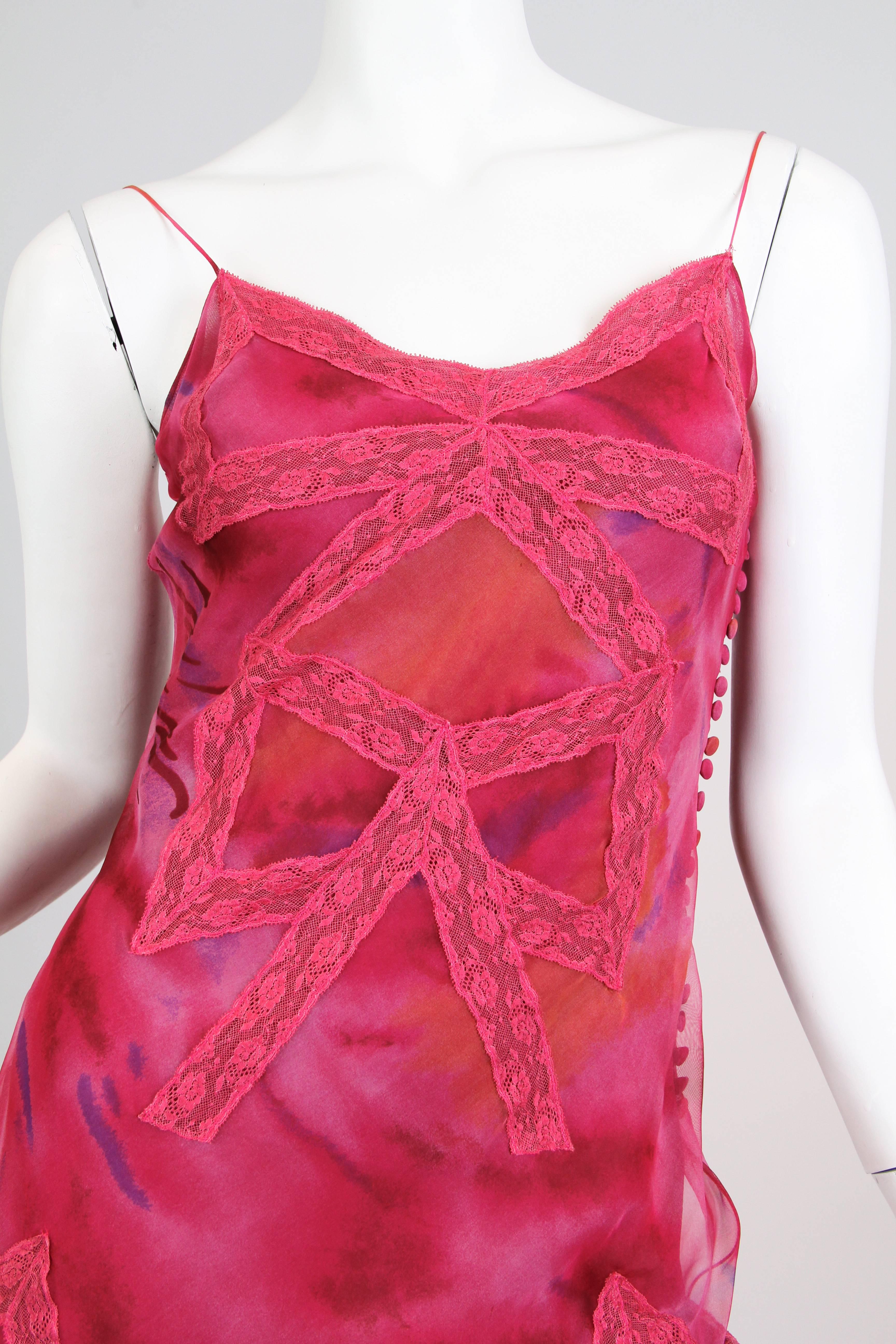 1990S JOHN GALLIANO CHRISTIAN DIOR Abstracto de Organza de Seda Cortado al Bies Rosa Frambuesa 2