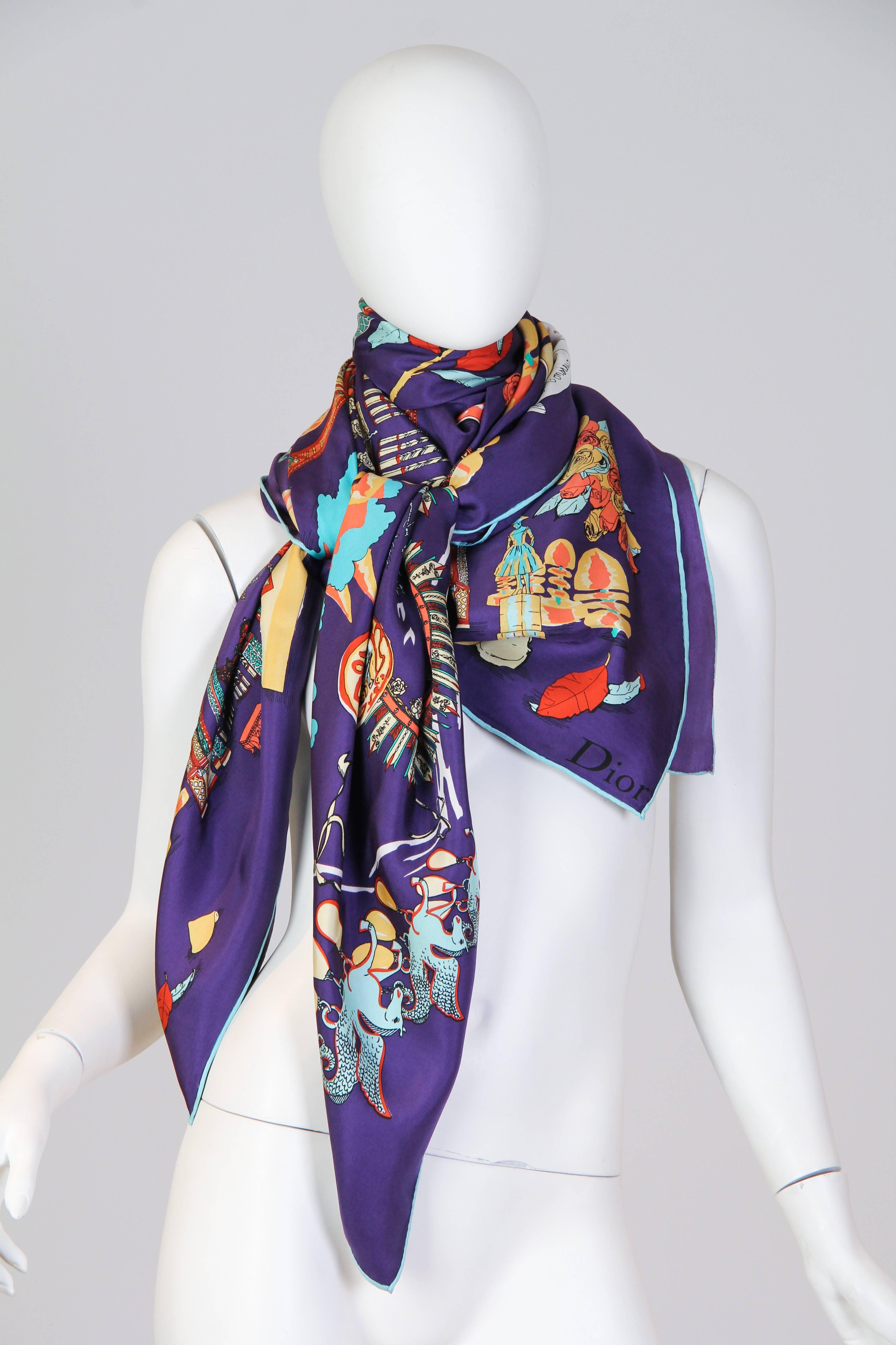 1990S CHRISTIAN DIOR Silk Twill Fairytale Printed Oversized Scarf In Excellent Condition In New York, NY