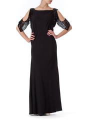 1930S Black Bias Cut Rayon Crepe Gown With Celluloid Sequin Peek-A-Boo Sleeves