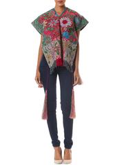 1970S  Hand Woven Cotton Peruvian Ceremonial Poncho Covered In Metallic Embroid