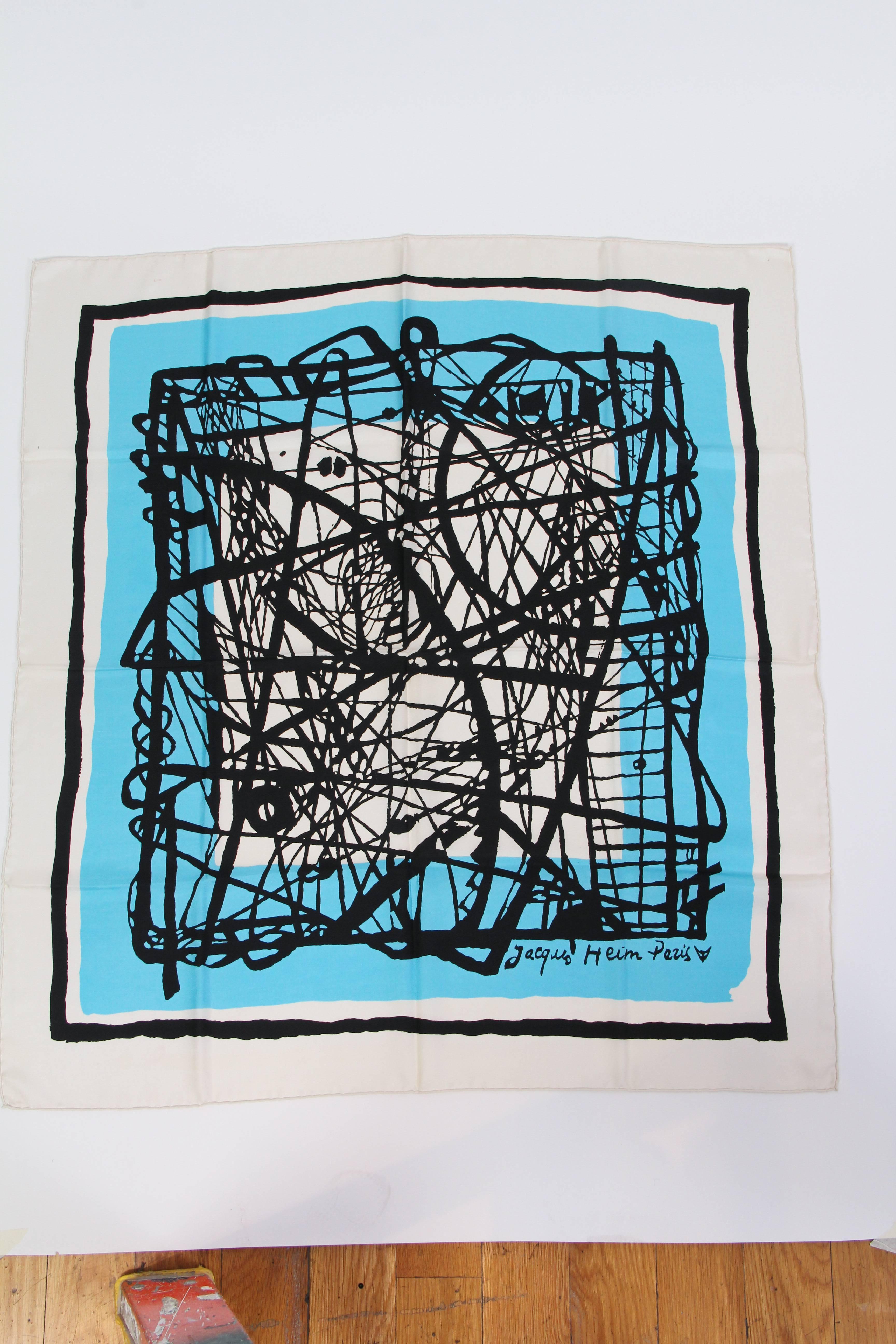 Blue Jacques Heim Abstract Art Silk Scarf
