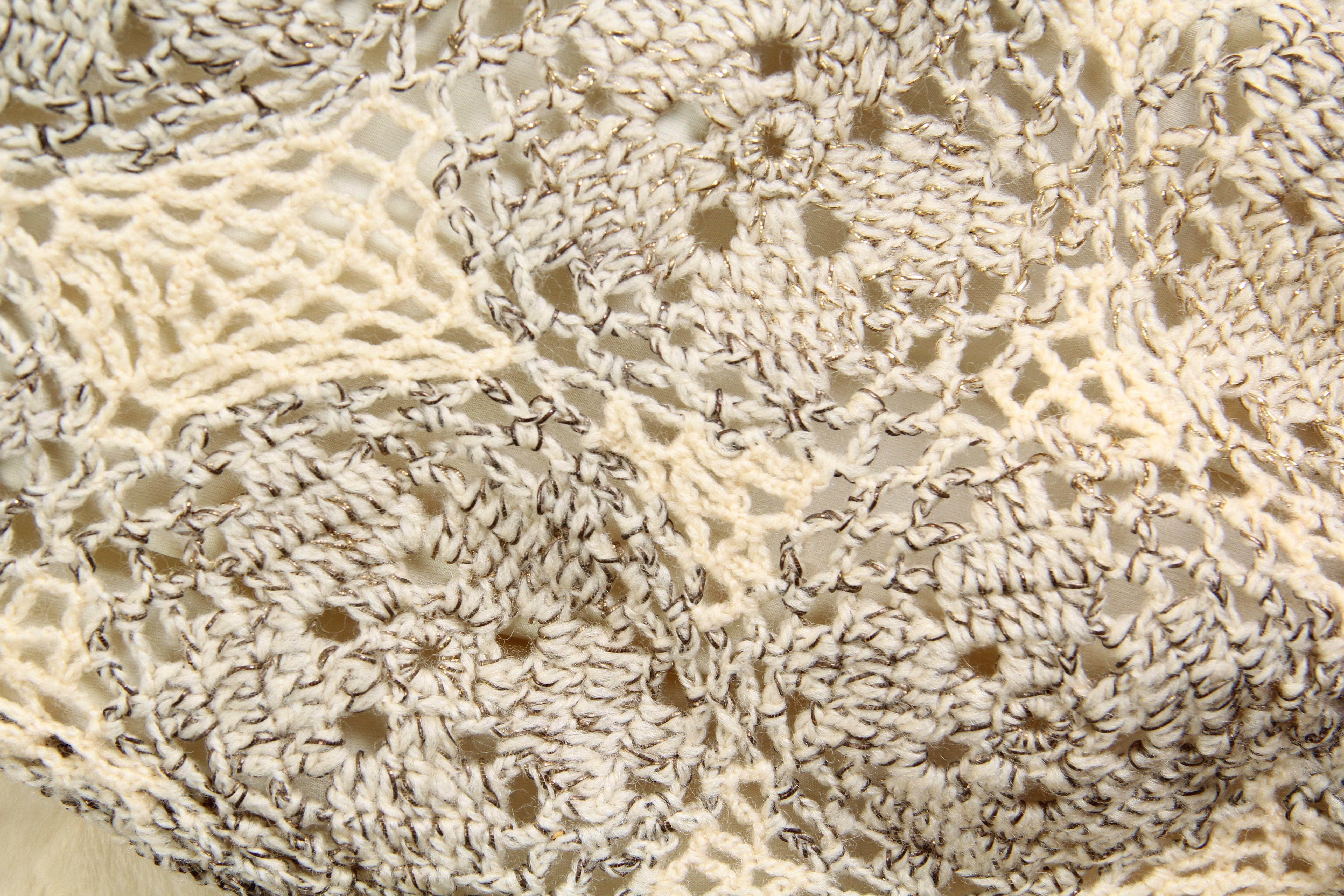 1930S Cream Metallic Wool Blend Crochet Lace Sleeved Ermine Fur Coat For Sale 1