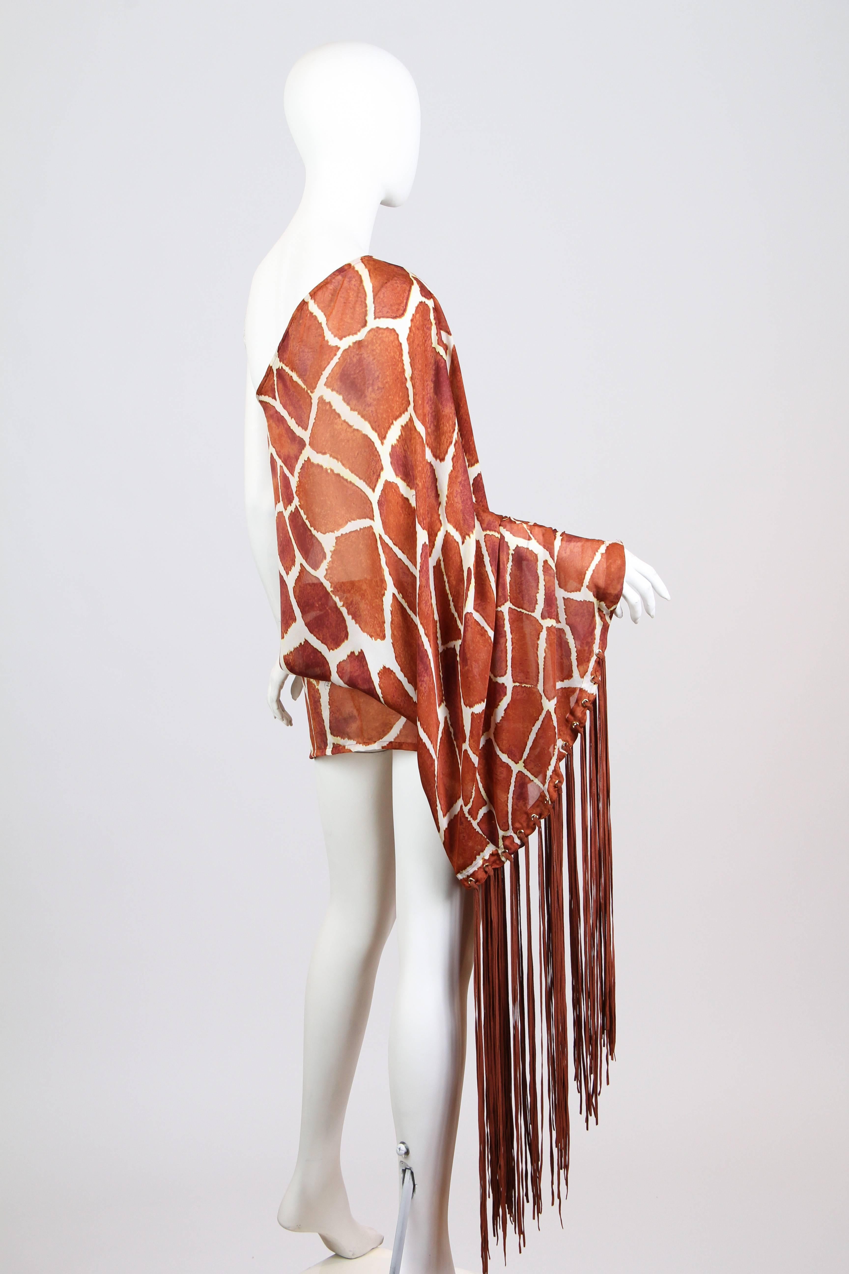 Roberto Cavalli Leather Fringed Tunic In Excellent Condition In New York, NY