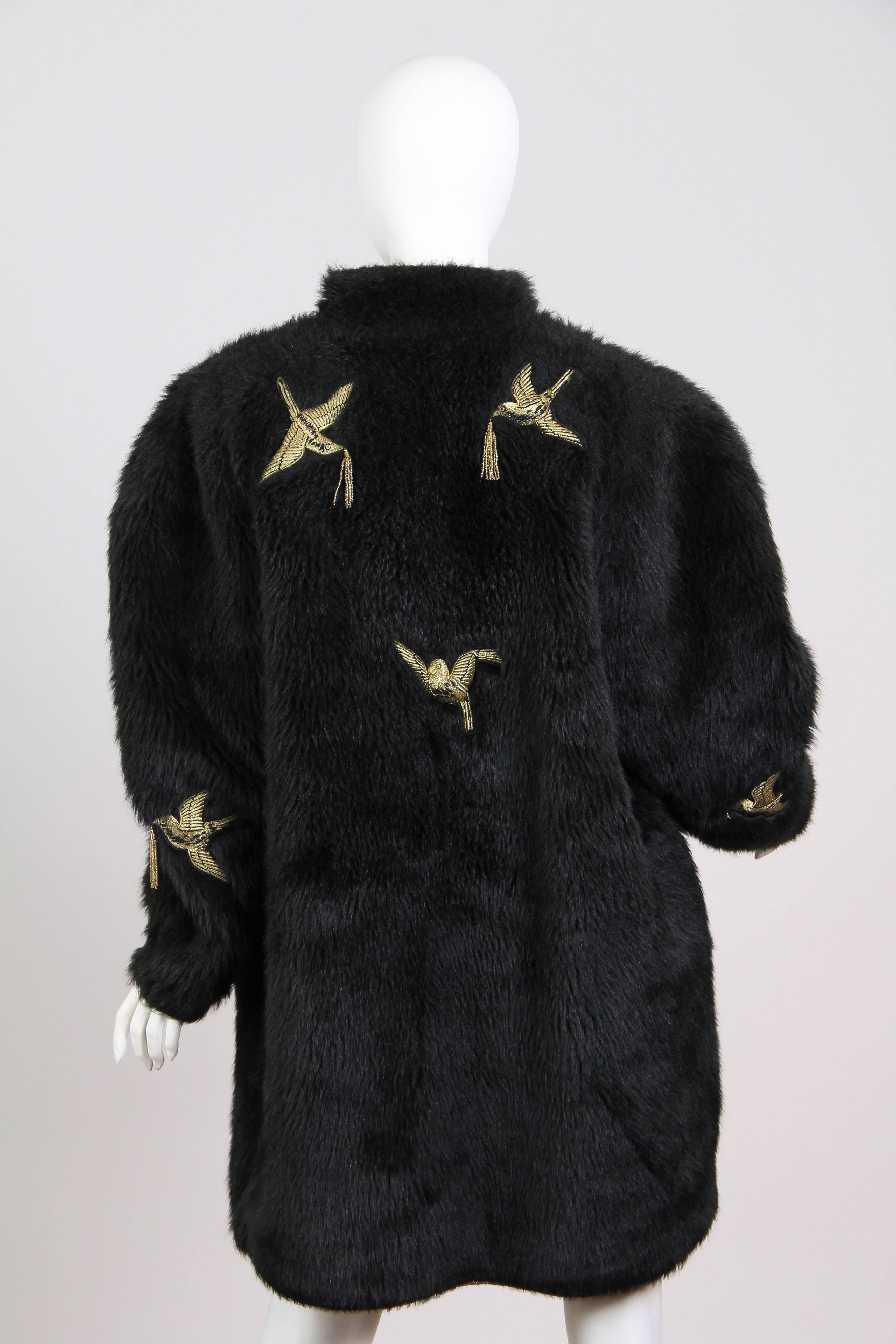 Women's Kansai Yammamoto Faux Fur Coat with Gold Swallows
