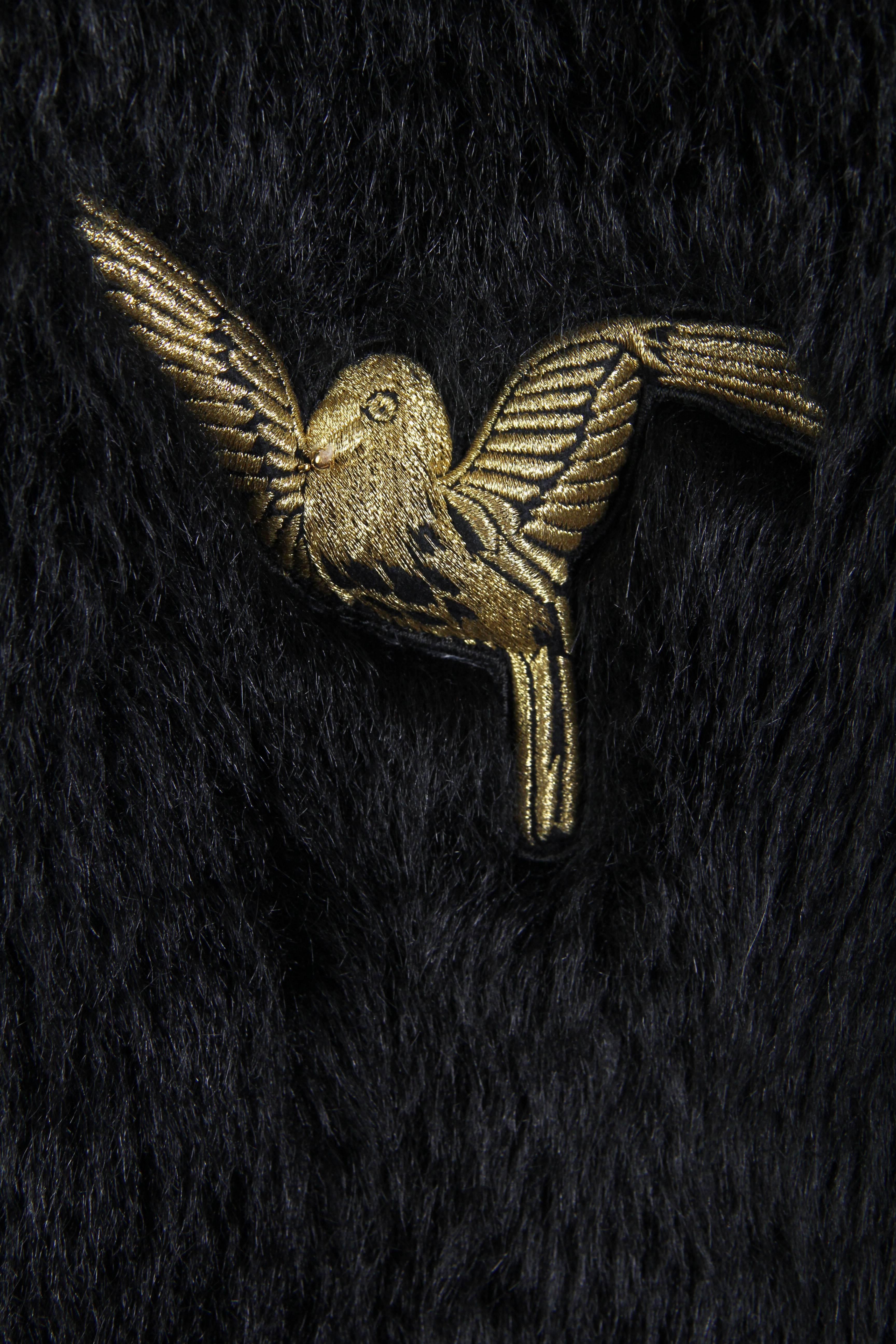 Kansai Yammamoto Faux Fur Coat with Gold Swallows 3