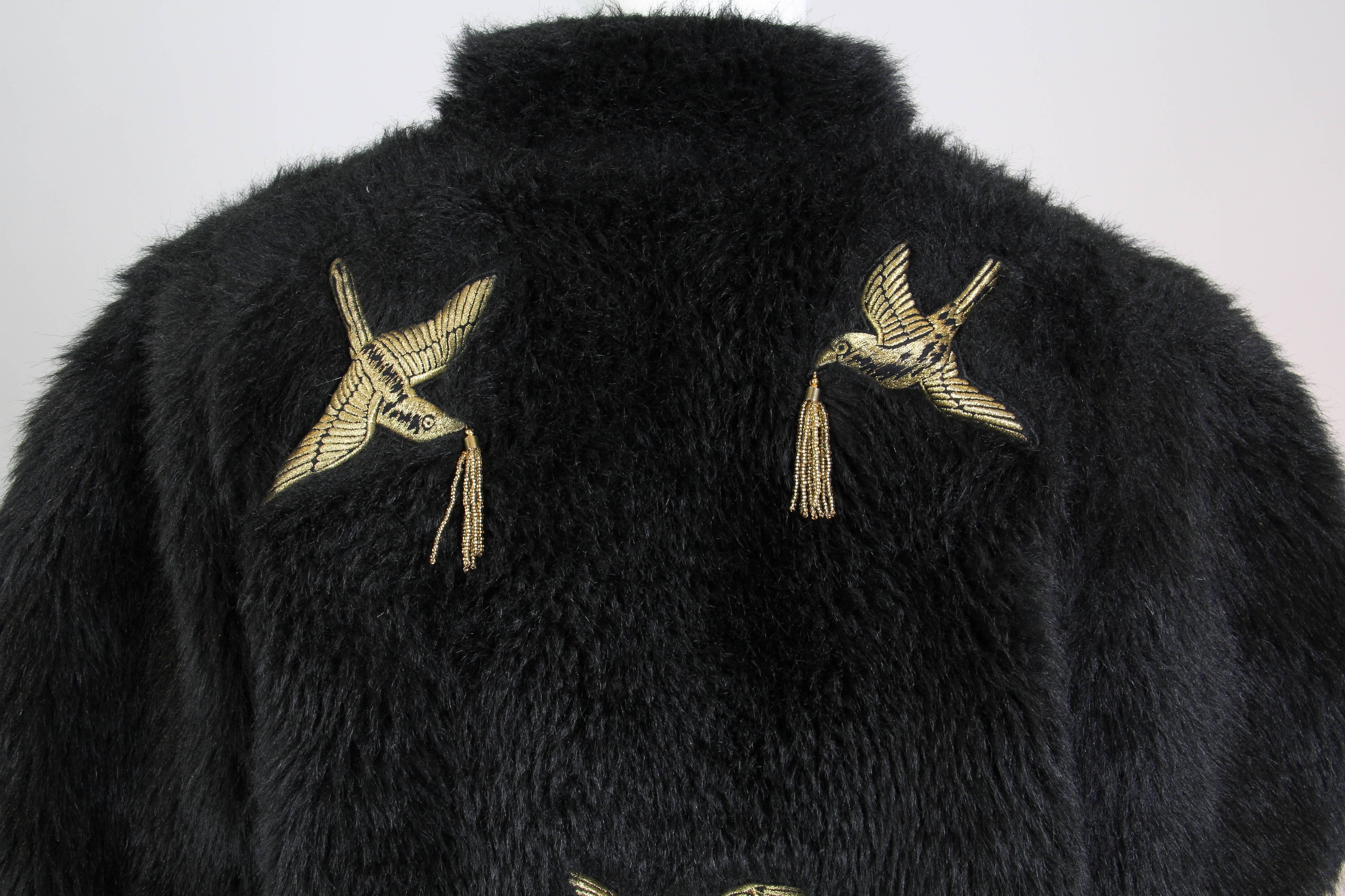Kansai Yammamoto Faux Fur Coat with Gold Swallows 2