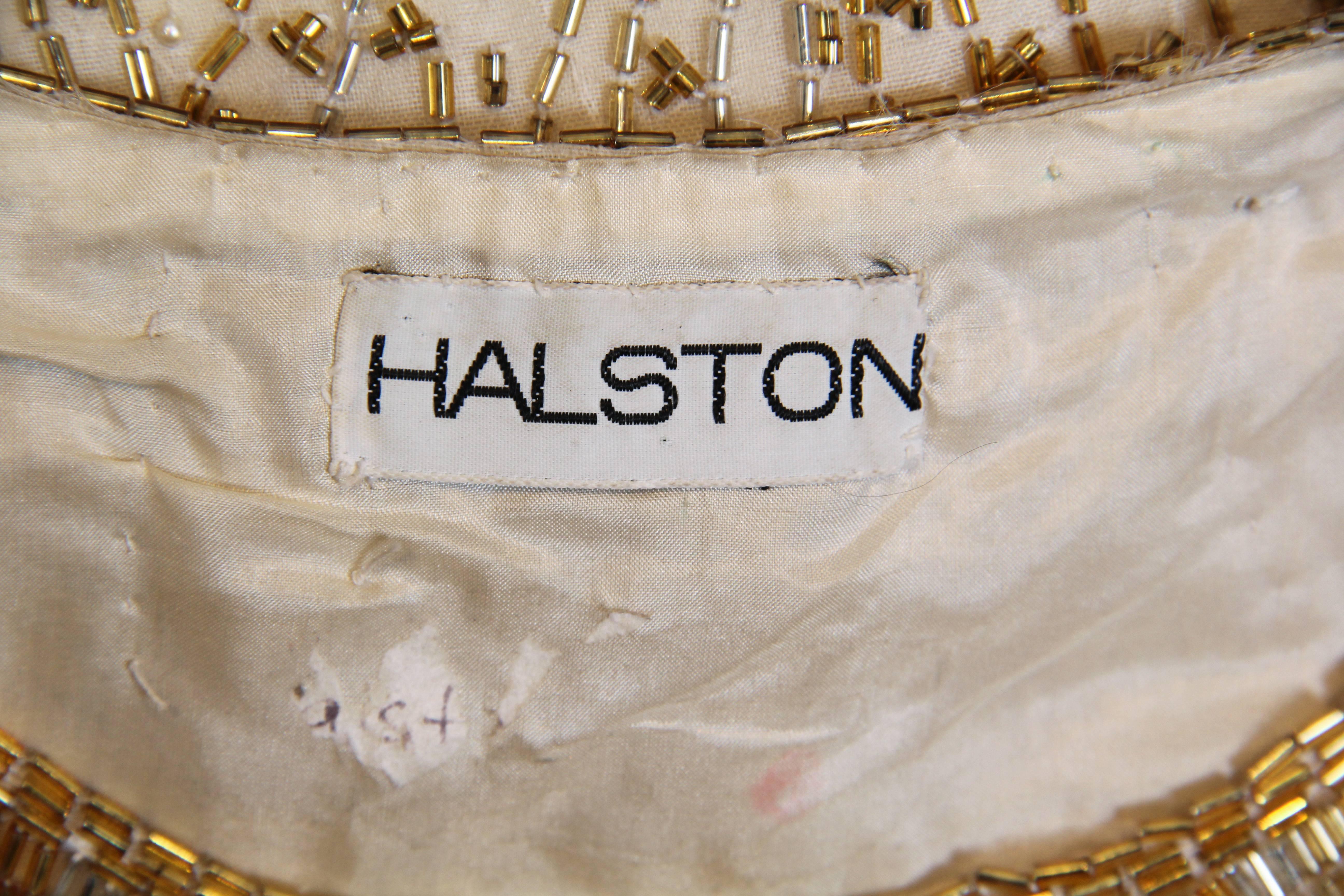 HALSTON Gold Perlen Seide Berühmtes Feuerwerk Feuer Cracker Kleid, 1970er Jahre im Angebot 4