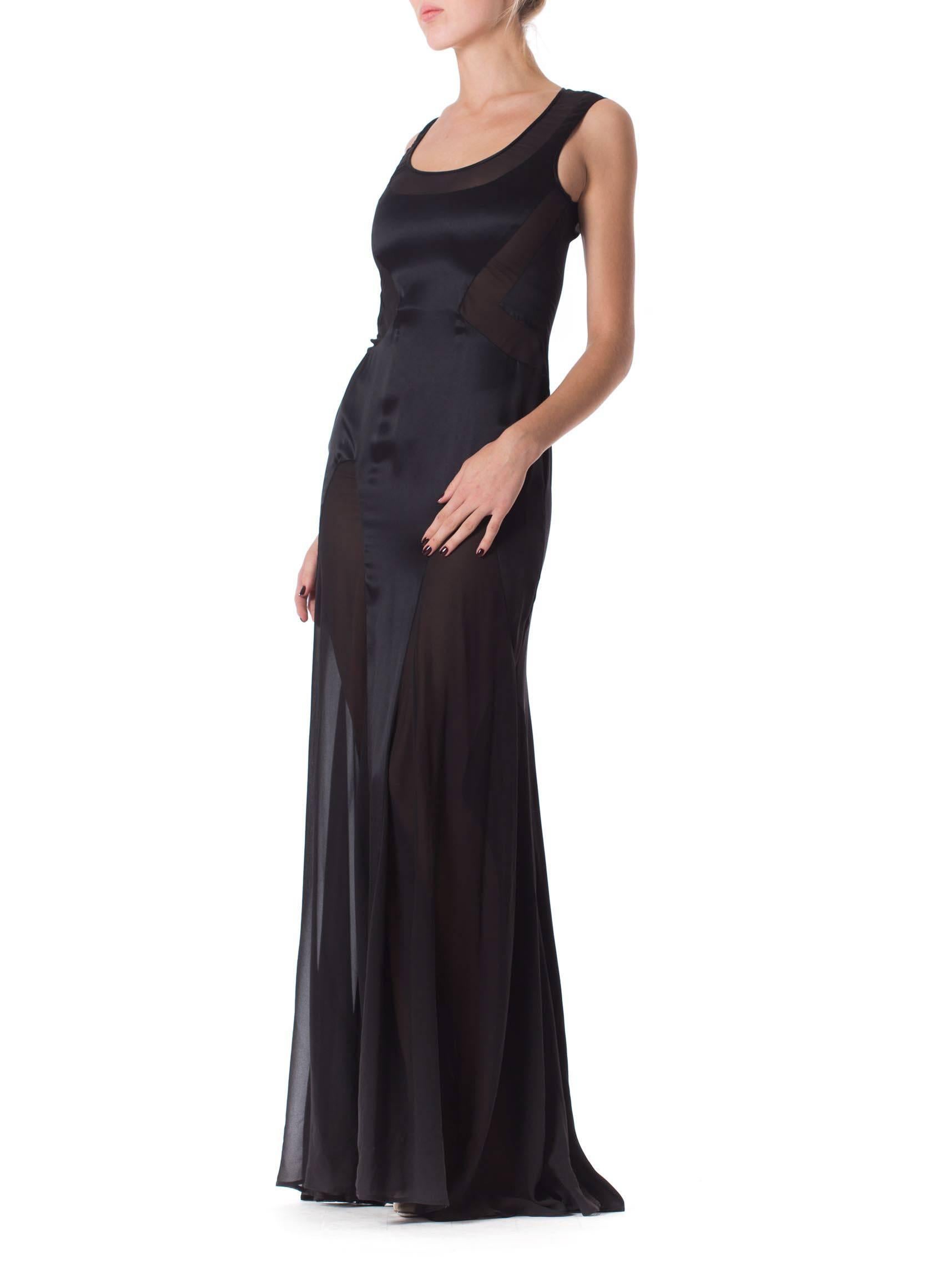 2000S VERSACE Black Silk Charmeuse Gown With Sheer Chiffon Peek-A-Boo ...