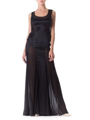 2000S VERSACE Black Silk Charmeuse Gown With Sheer Chiffon Peek-A-Boo Panels